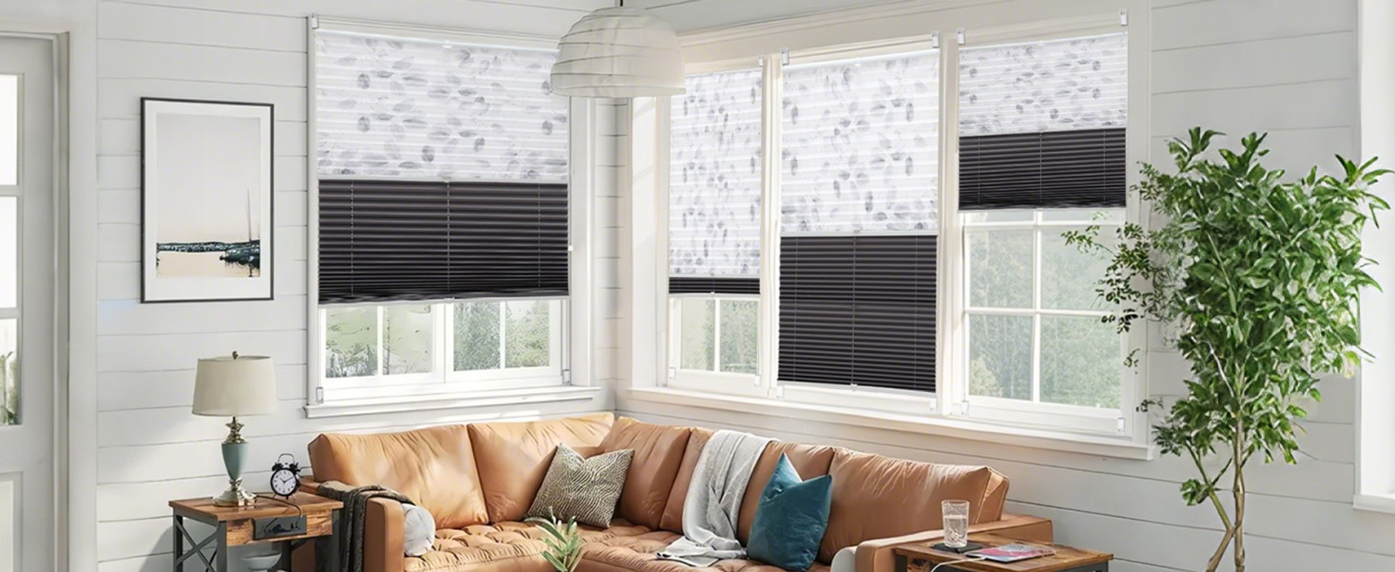 Sekey Plissee Ohne Bohren 60×120 cm Plisseerollo Klemmfix Doppelplissee Day+Night 100% Verdunkelung mit Lichtdurchlässig Ausbrenner-Muster Faltrollo
