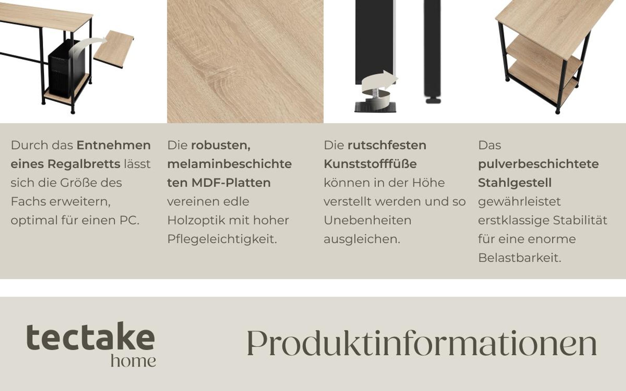tectake® Computer-Schreibtisch Stoke 137 x 55 x 75 cm