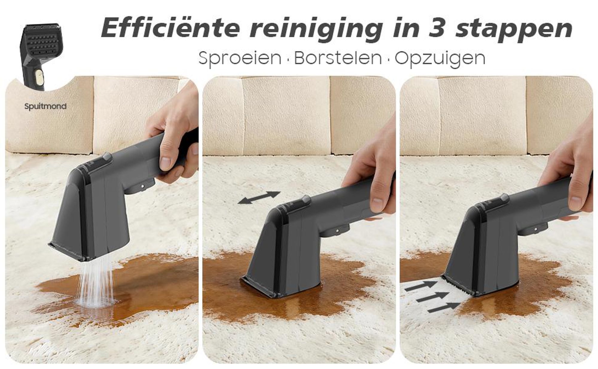 Tapijtreiniger en bekledingsreiniger – 400W natstofzuiger met 13 kPa zuigkracht, draagbaar voor bank, tapijt en auto