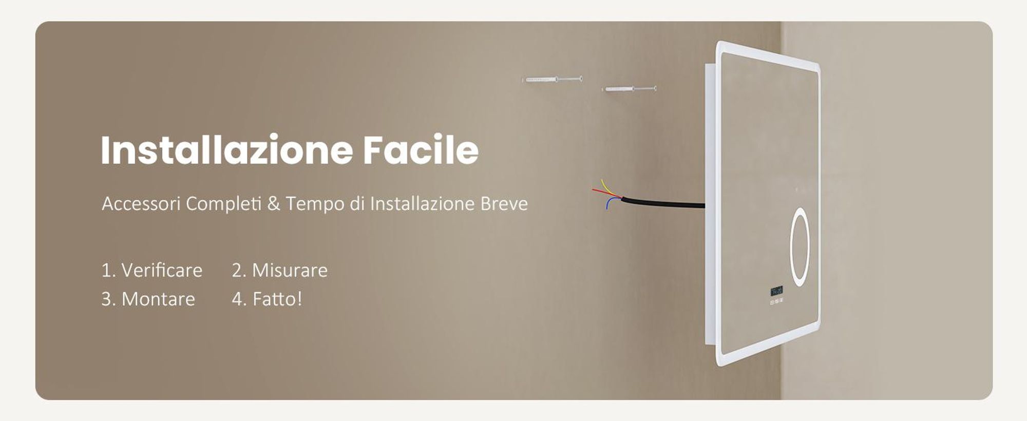 EMKE Specchio da bagno con ingrandimento 3X Interruttore touch 3 colori di luce Dimmerabile Orologio antiappannamento Bluetooth 80X60cm