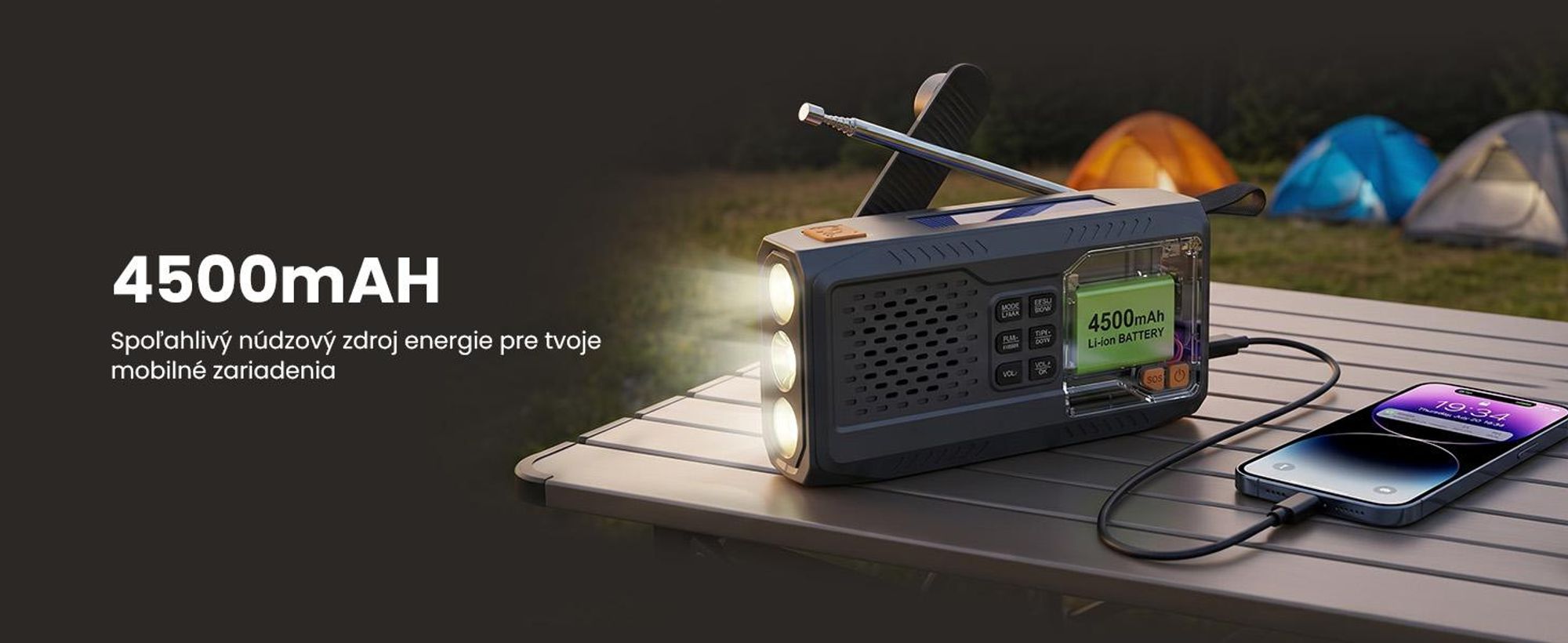 Extralink Núdzové rádio DAB/FM, solárne, dynamo, 4500 mAh, Bluetooth a SOS