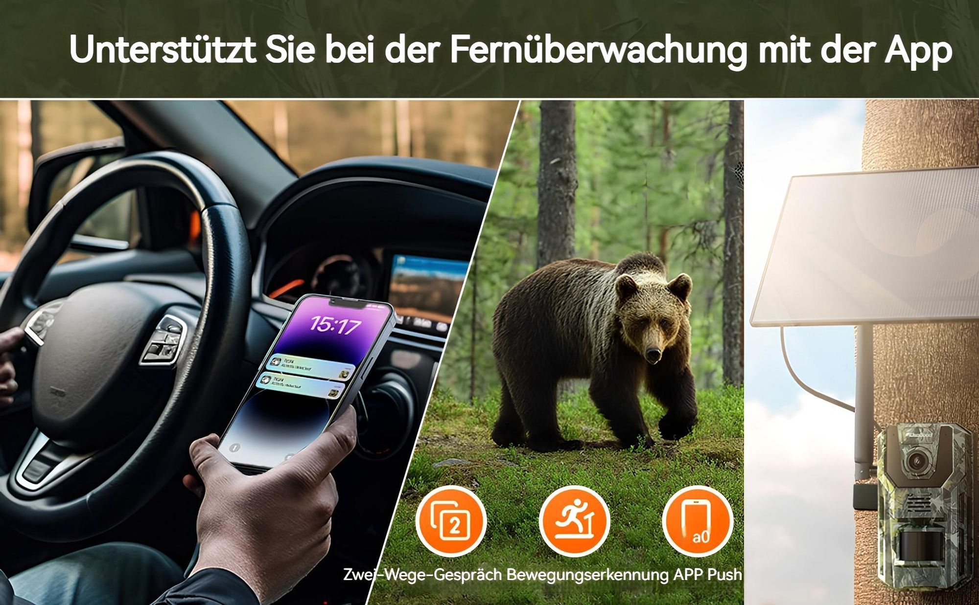 Usogood 4G LTE Wildkamera mit SIM Karte Solar, 2K Video Wildtierkamera mit Handyübertragung APP, GPS, Nachtsicht, 0.2s Auslöser