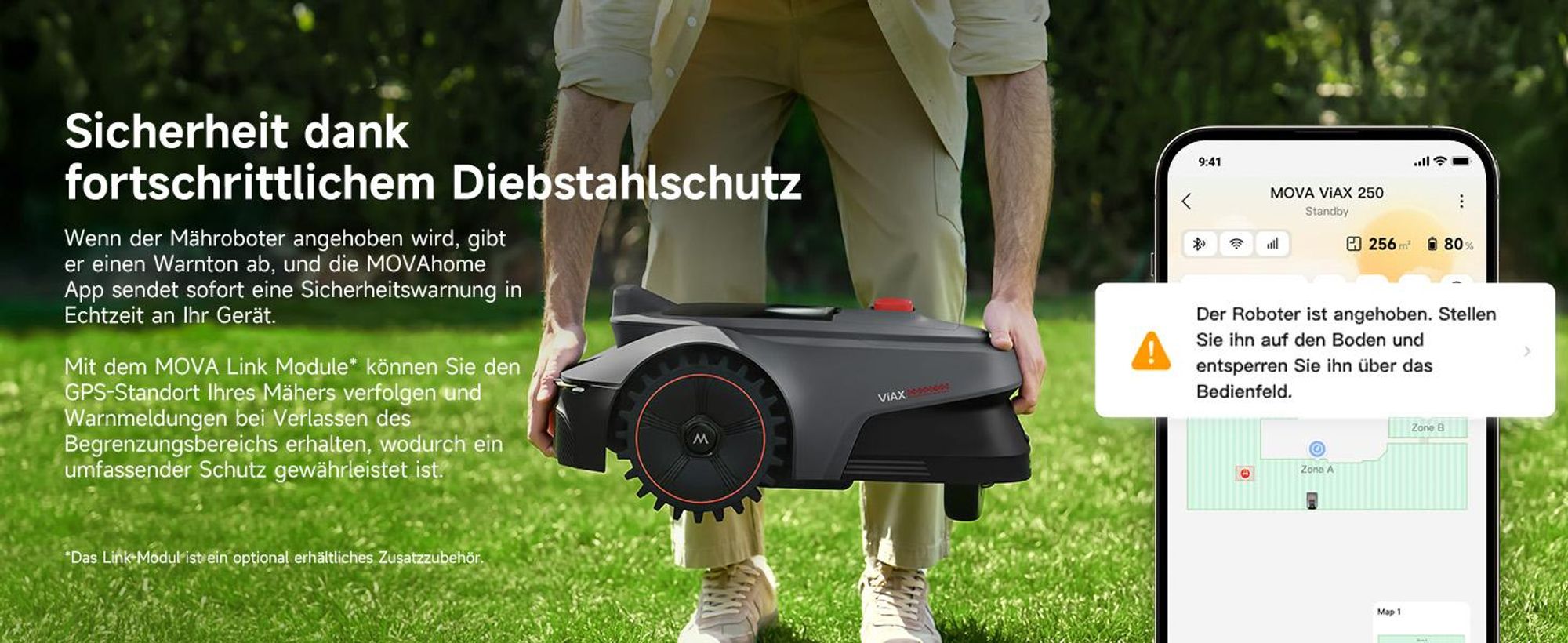 MOVA ViAX 250 Mähroboter – 250 m², UltraEyes™ KI-Dual-Vision, U-Bahnplanung, Dual-Map, Hindernisvermeidung, App-Steuerung, 50min Akkulaufzeit