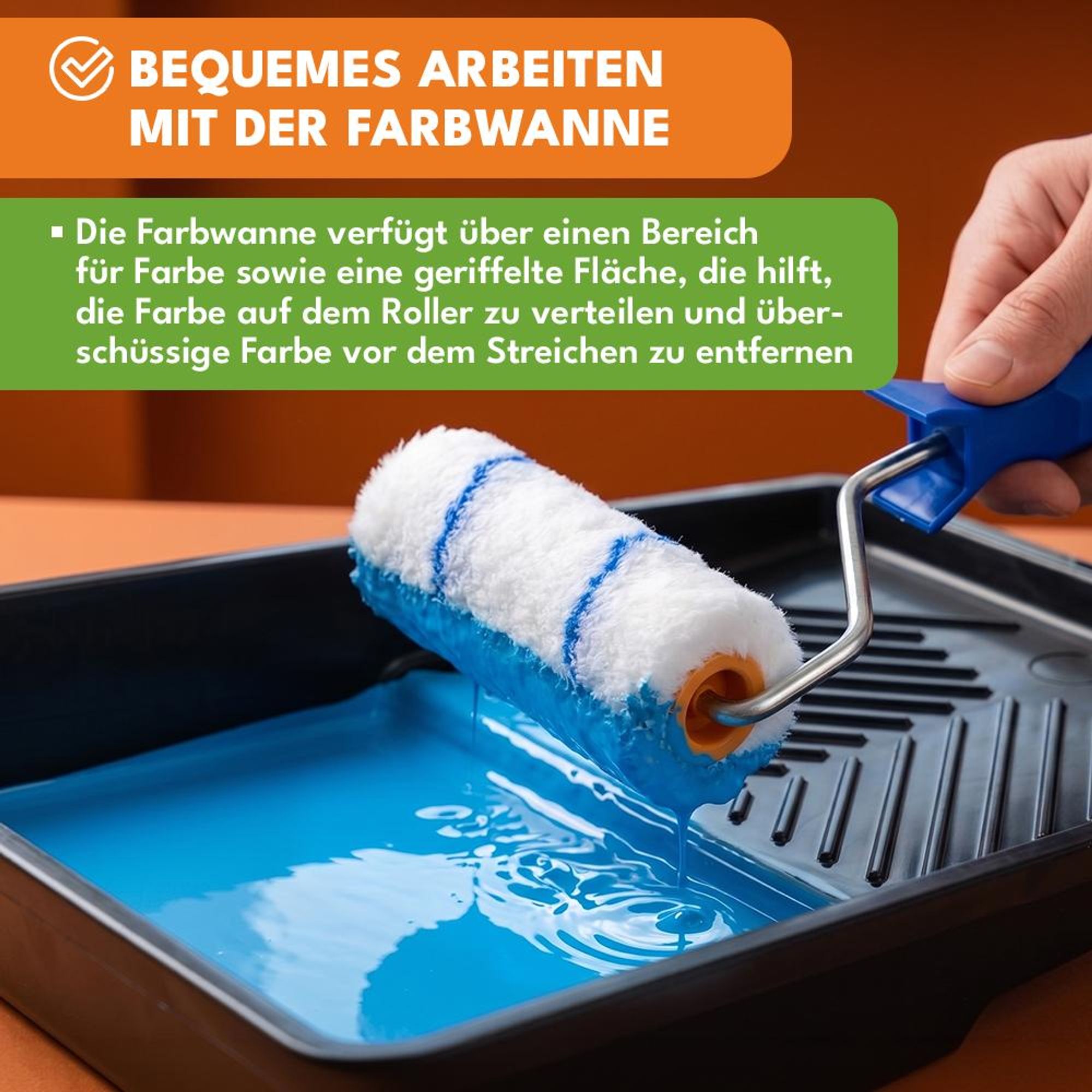 KRUMAD Farbroller Set 5-teilig, Malerrollen Set für Wandfarbe und Lack, Farbwalze mit Farbwanne und Bügel, für Wände, Decken und Holz