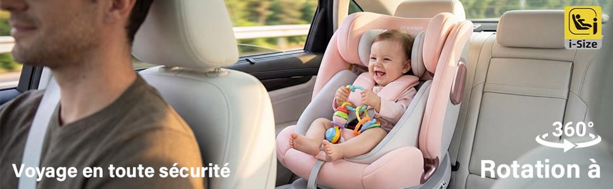 DEWINNER Siège Auto Bébé 0 à 36kg ISOFIX - Siege Auto Pivotant 360°,I-Size Group 0+1/2/3 (40-150cm),Harnais 5 Points Sièges Auto,RWF,FWF,ECER129,Pink