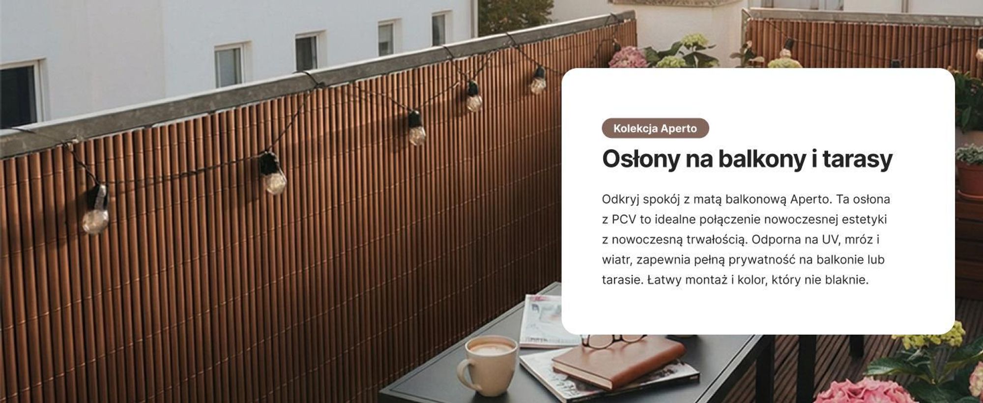 Osłona na Balkon Taras Aperto Antracite Mazovia Całoroczna, Odporna UV Mata na Ogrodzenie Szara PCV 100x300 cm