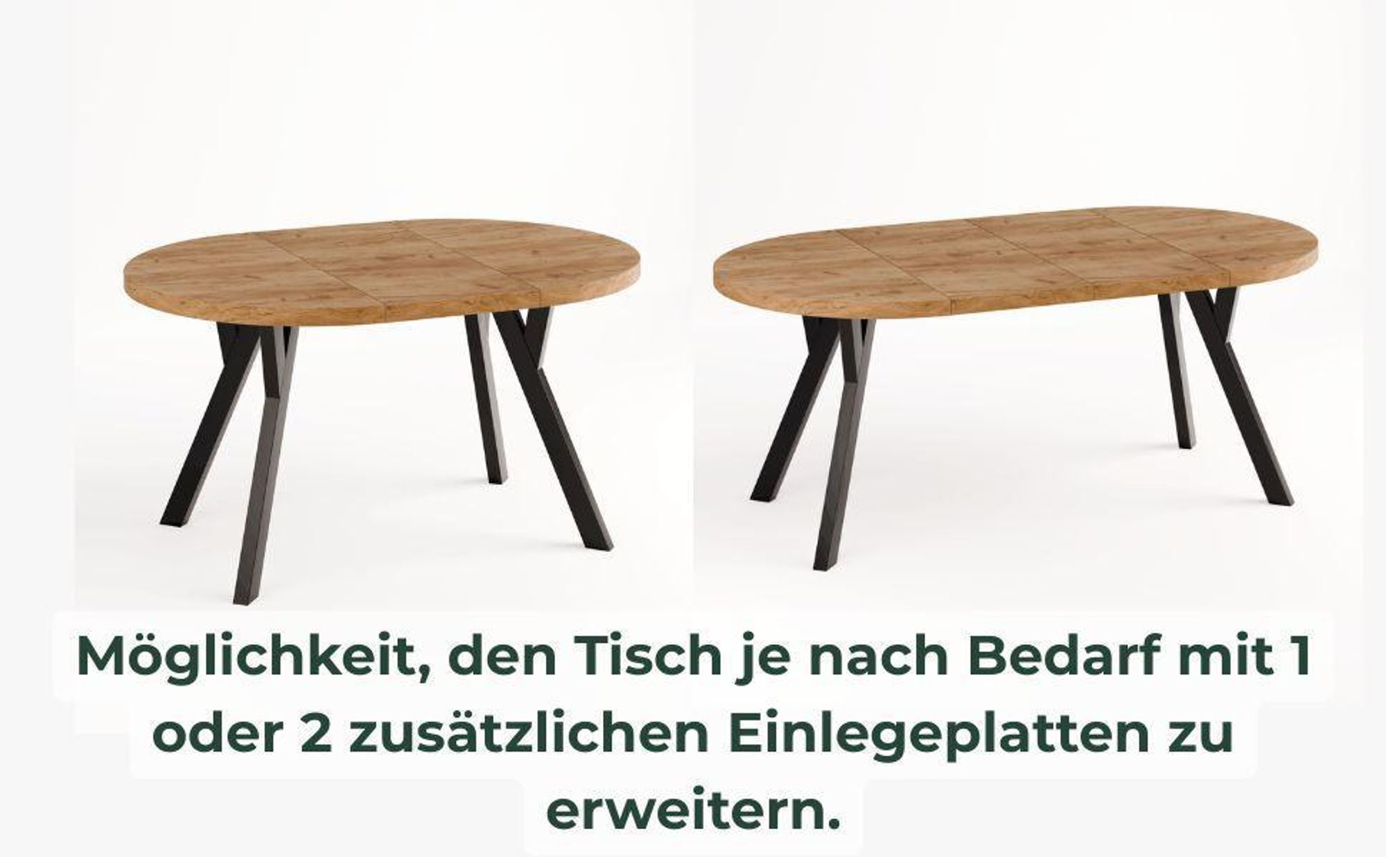 Giuseppe Runder Ausziehbarer Esstisch Durchmesser 90 / 135 / 180 cm, Platz für 4-10 Personen Skandinavische LOFT Goldoptik Schwarze Holzbeine (Craft)