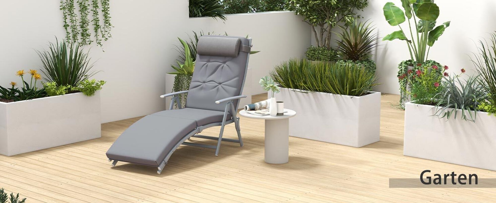 Outsunny Sonnenliege Strandliege Gartenliege Klappbar Verstellbar Metall Grau