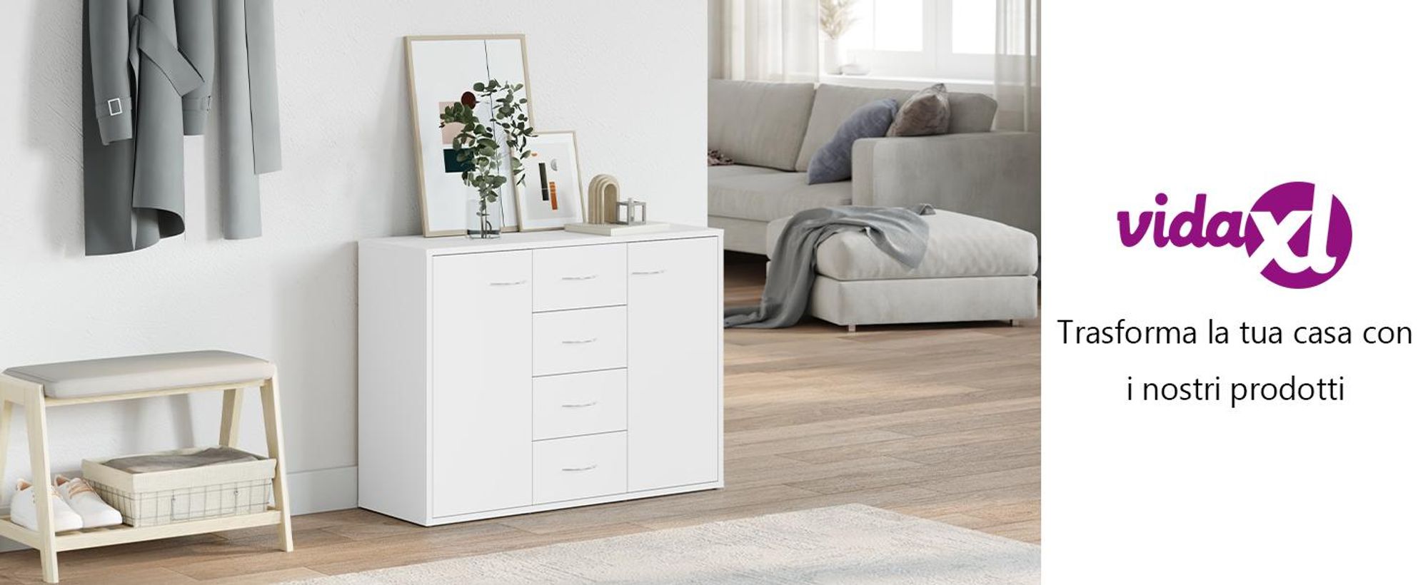 vidaXL Credenza bianca 88x30x65 cm Materiale a base di legno