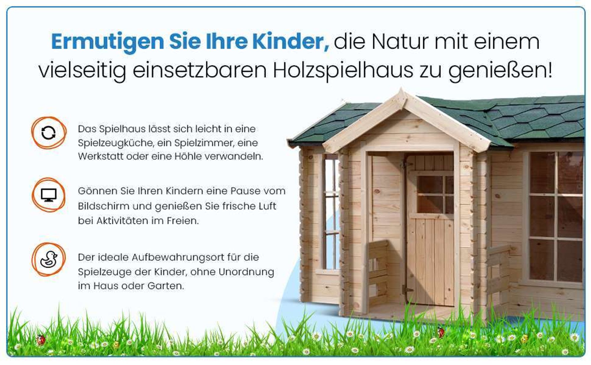 Kinderspielhaus aus Holz - B241xT178xH151 cm/2.63m2 - Timbela M520