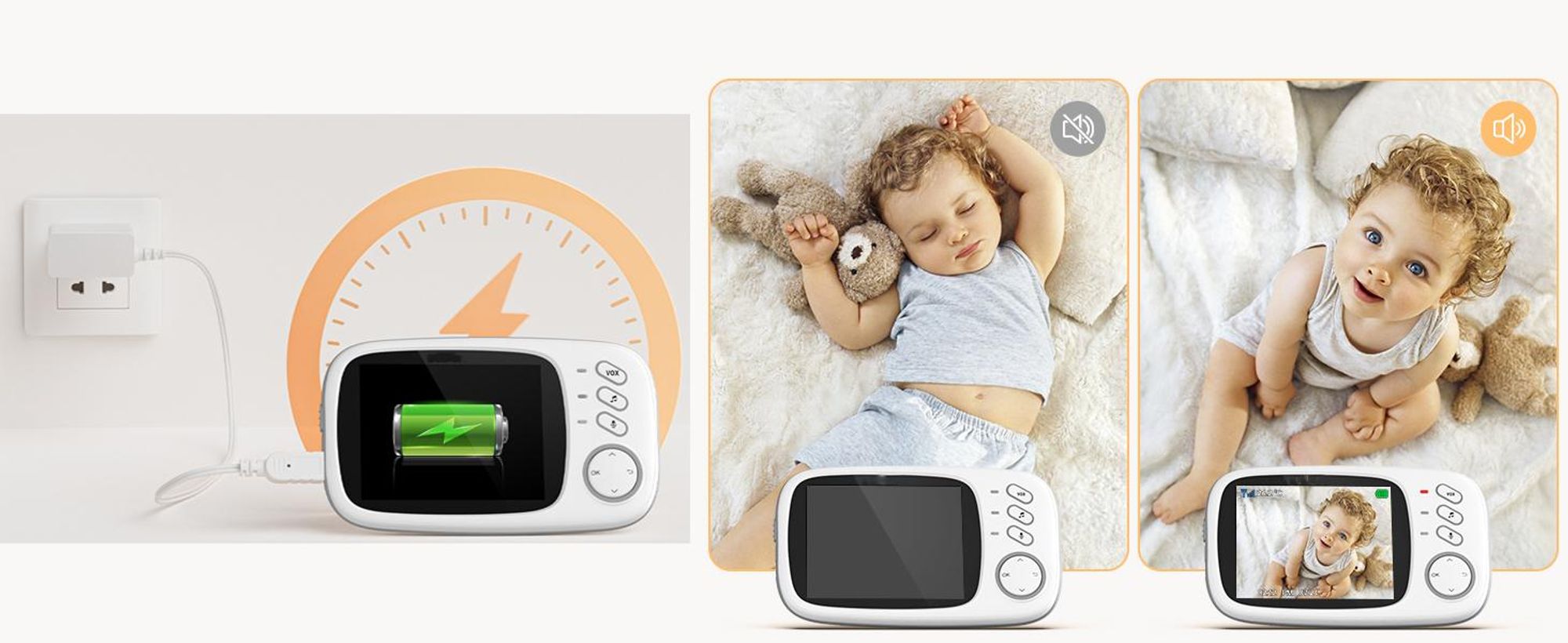 3,2 Zoll Babyphone mit 2 Kameras Babyfon mit Kamera Video Baby Monitor, Kamera und Audio Babyphone mit VOX Funktion Gegensprechfunktion Nachtsicht