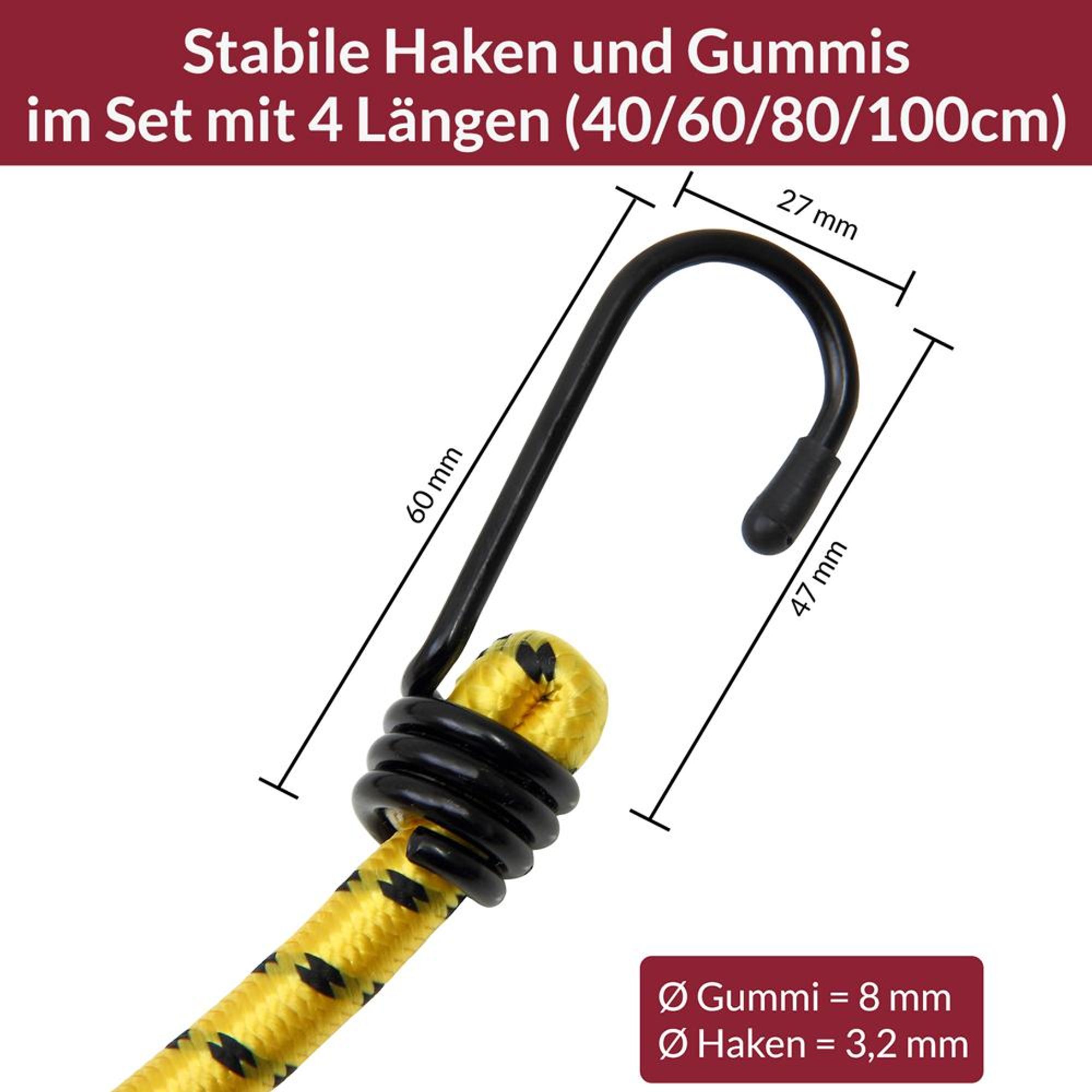 MONZANA 8x Spanngummi mit Haken Wetterfest 4 Längen bis 100cm