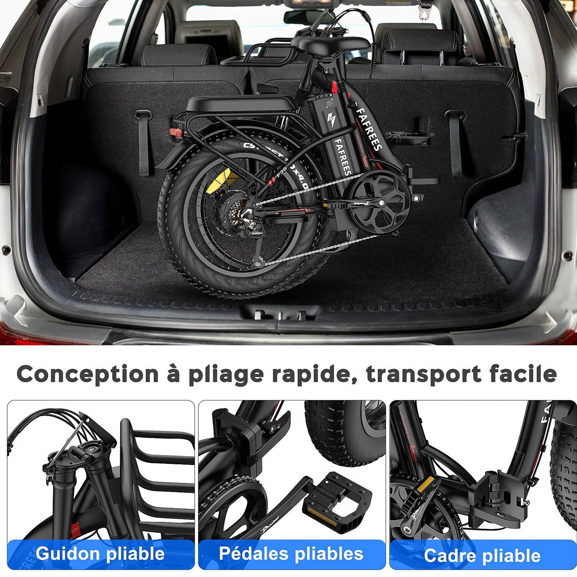 Vélo électrique FAFREES F20 Max - Batterie 48V30AH Pneus 20" Freins à disque mécaniques - Rouge