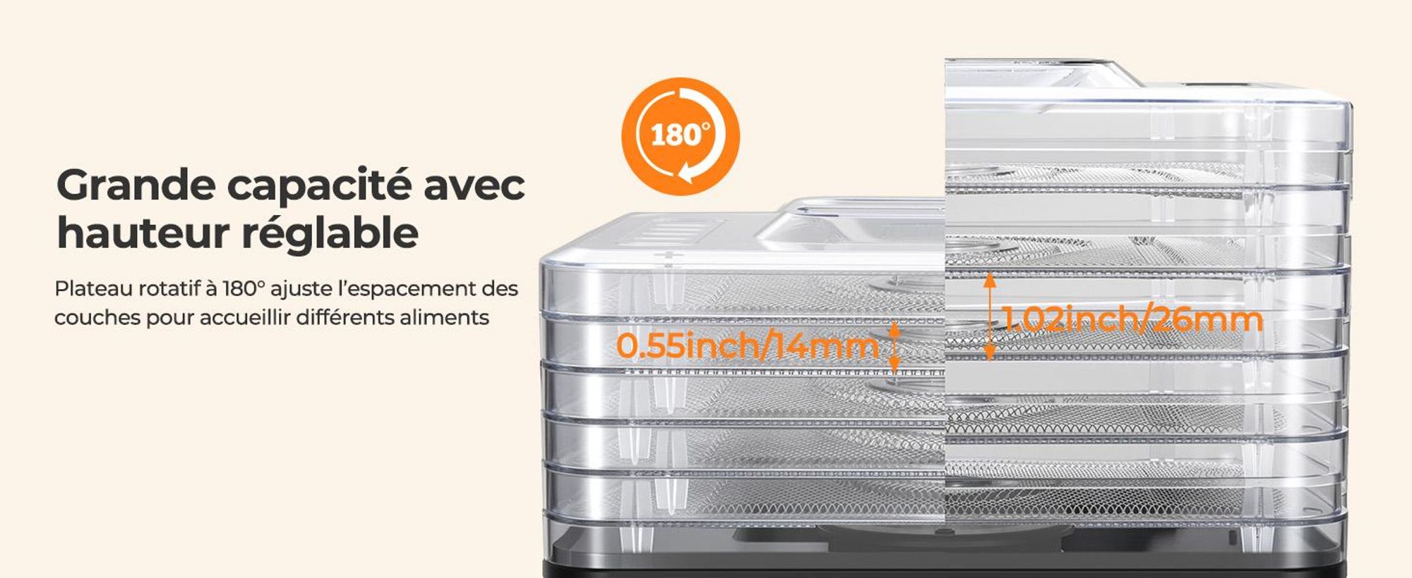 Déshydrateur YASHE FD-1019 5 grilles inox, 400 W, 35–70 °C