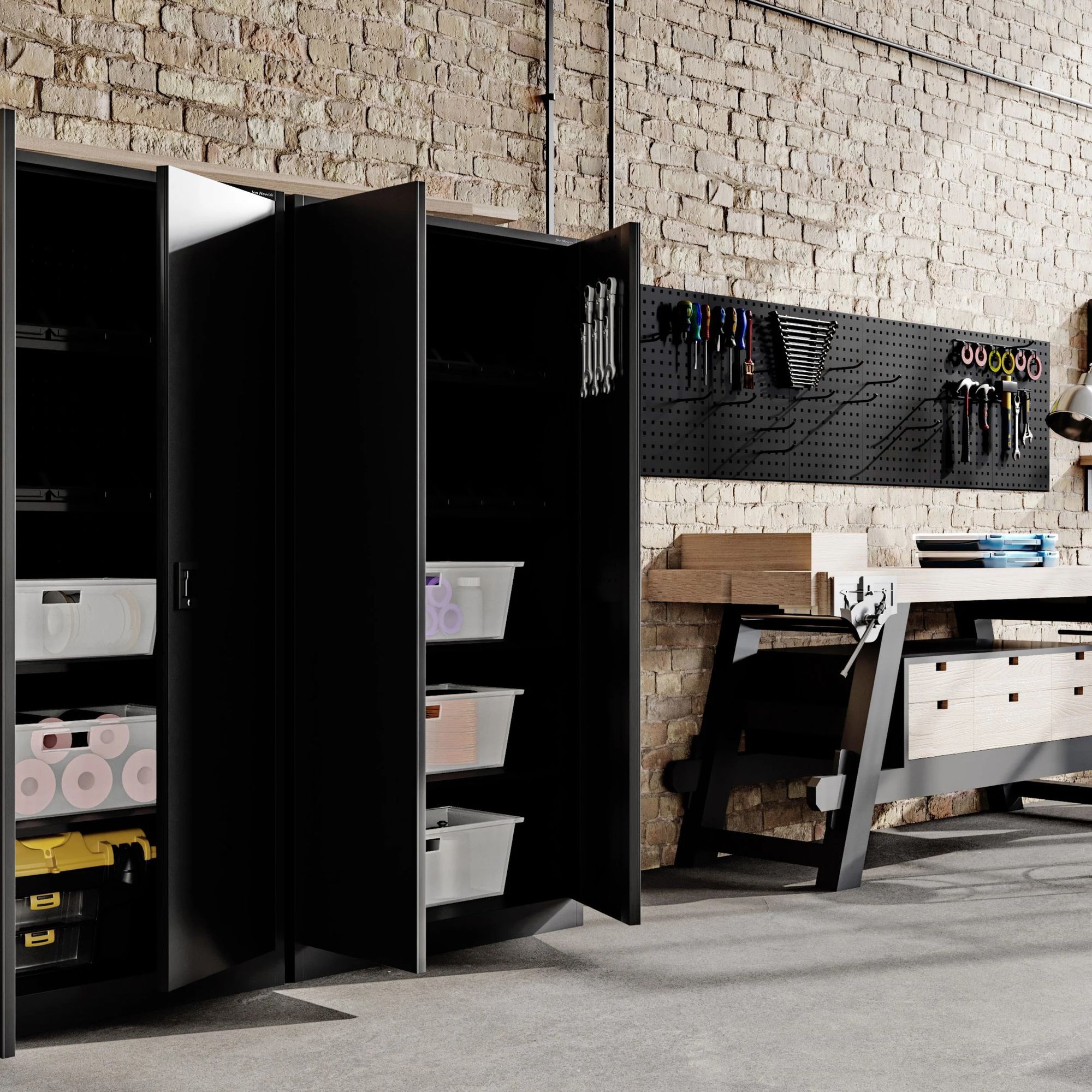 Jan Nowak Werkzeugschrank TC01A Werkstattschrank Garagenschrank Universalschrank Lagerschrank Pulverbeschichtet Flügeltüren Stahlblech 180 cm x 90 cm x 50 cm (Schwarz)