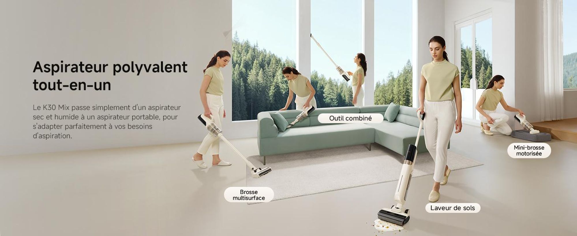 MOVA K30 Mix aspirateur laveur 18 000 Pa, plat 180°, brosses double rotation, nettoyage des bords, séchage air chaud, léger, 30 min autonomie