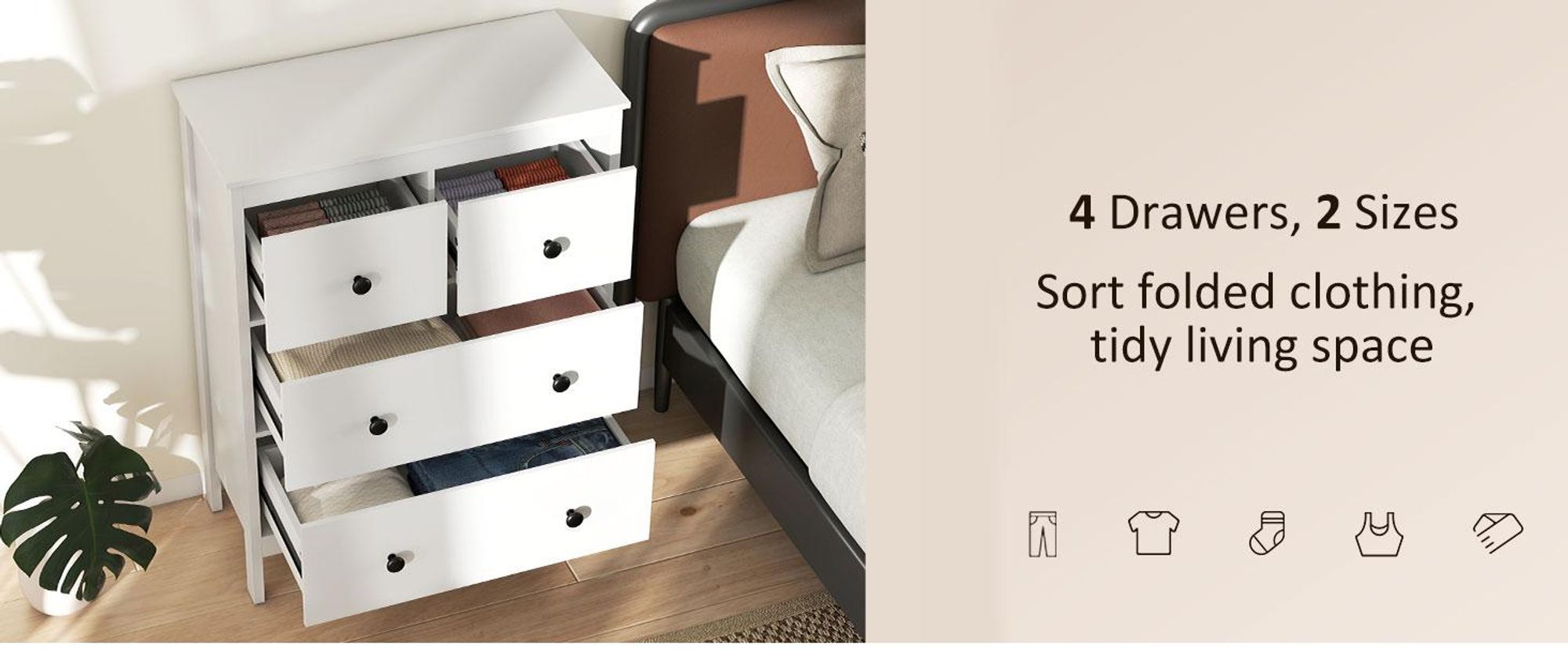 HOMCOM Komoda – nowoczesny kredens z 4 szufladami do salonu, biały