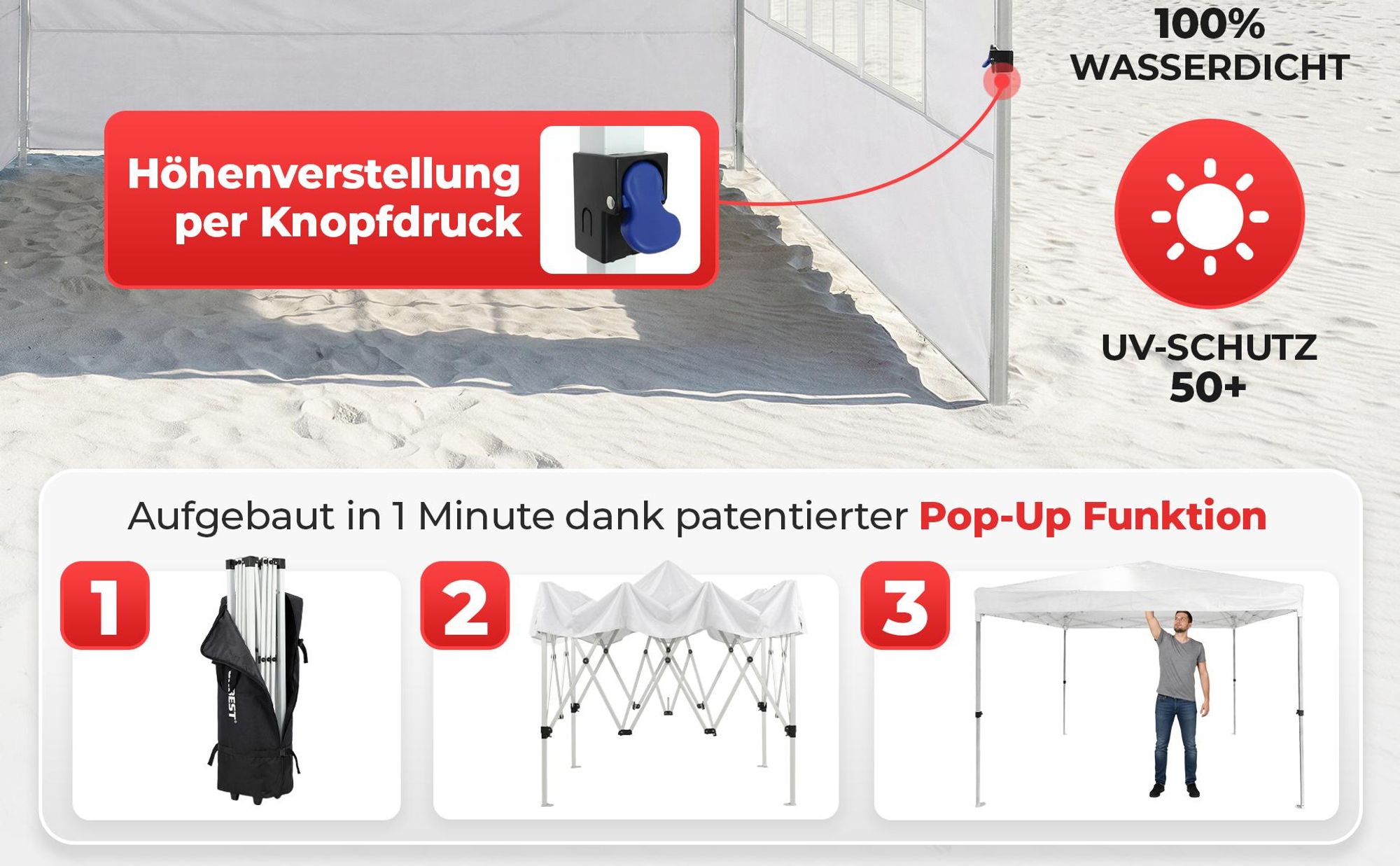 Pavillon Partyzelt 3x3 m ONBEST Patentierter Quick-Up Aufbau in 1min | Wasserdicht | faltbar | mit Sandsäcke | Trolley UV50+