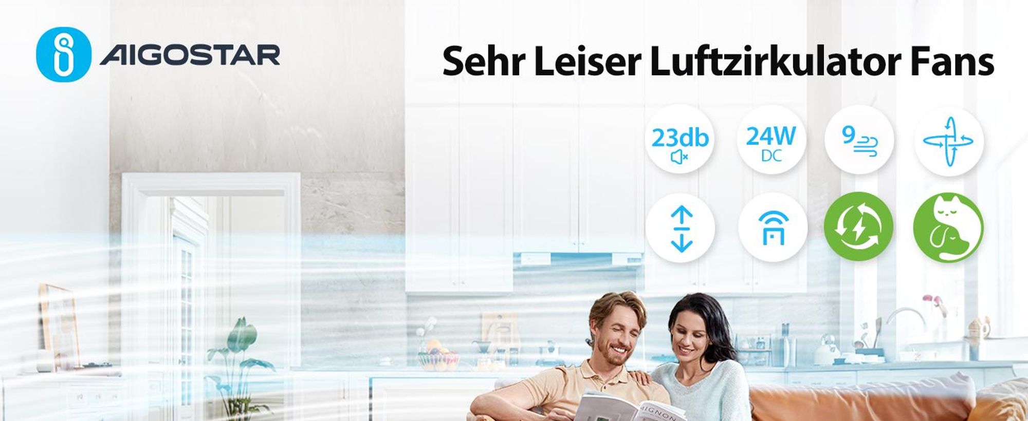Aigostar 23dB Leiser Standventilator, 135° Oszillierend, Fernbedienung, 9 Stufen, 9H Timer, Aroma+Filter, Höhenverstellbar, Weiß