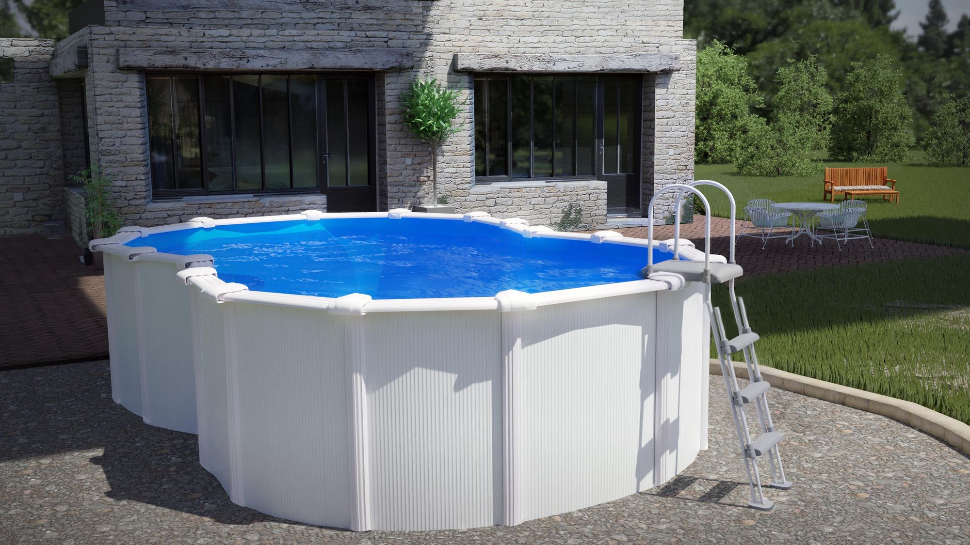 GRE Achtförmiger Stahlwandpool in Weiß KITPROV4870 – 500 x 340 x 120 cm, Komplettset