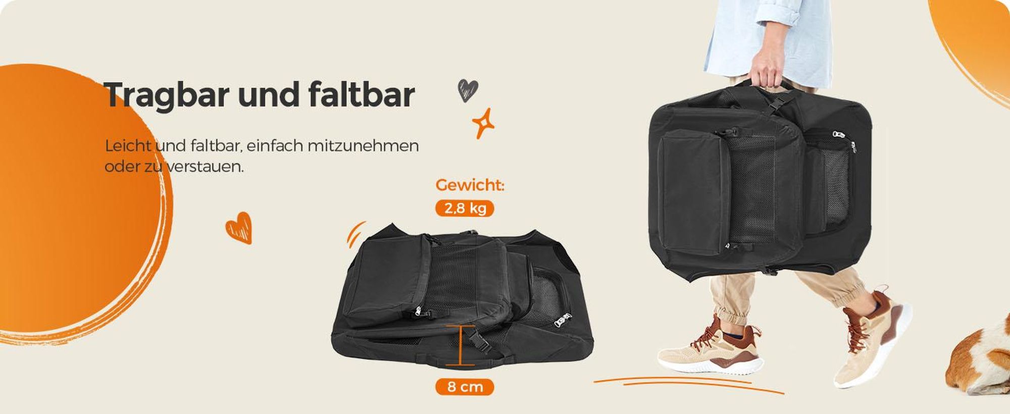 Feandrea M Transportbox faltbar Oxford-Gewebe,Netzstoff,atmungsaktiv,Schwarz