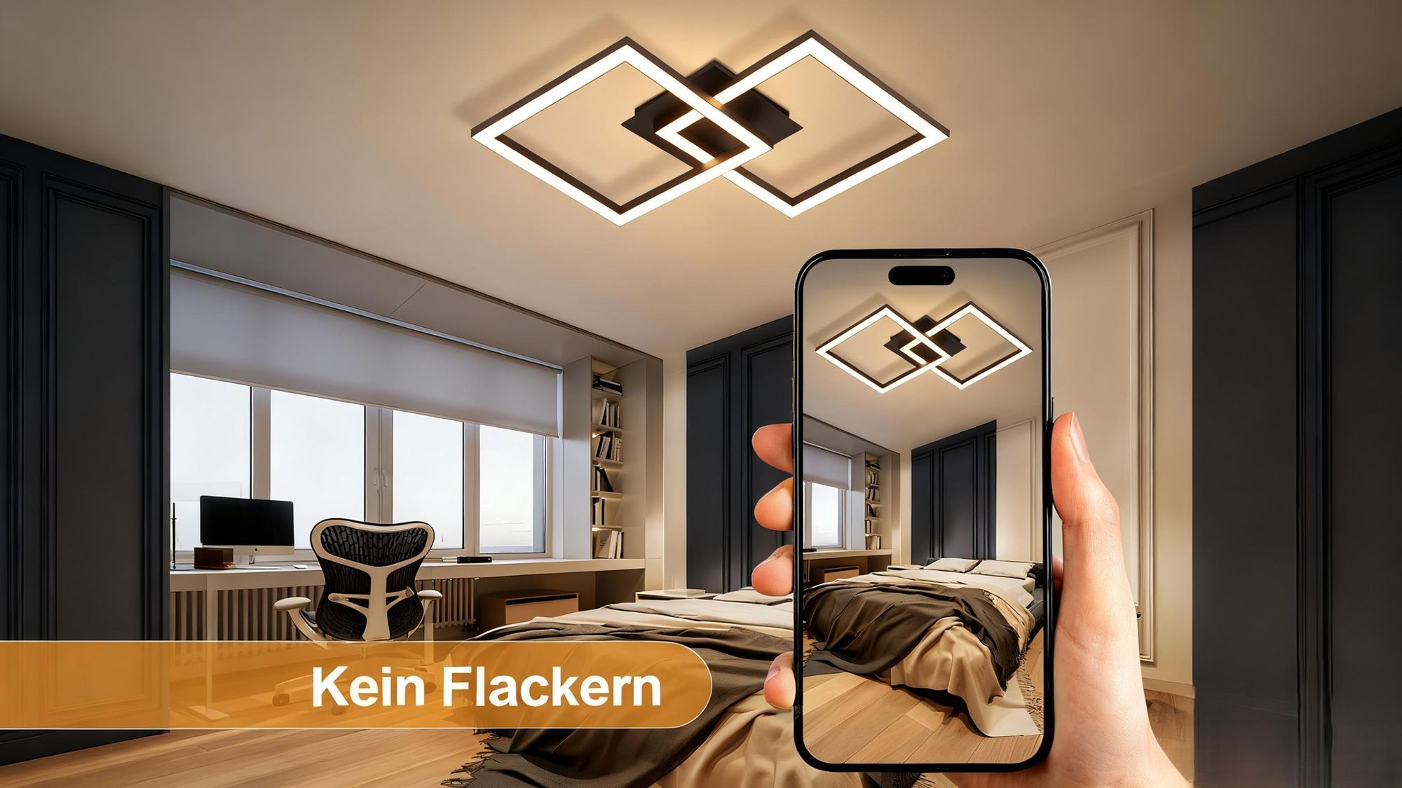 ZMH Led Deckenleuchte Schwarz Schlafzimmerlampe Warmweiß Deckenbeleuchtung Drehbar Geometrisch 24W für Küche Flur Büro Schlafzimmer