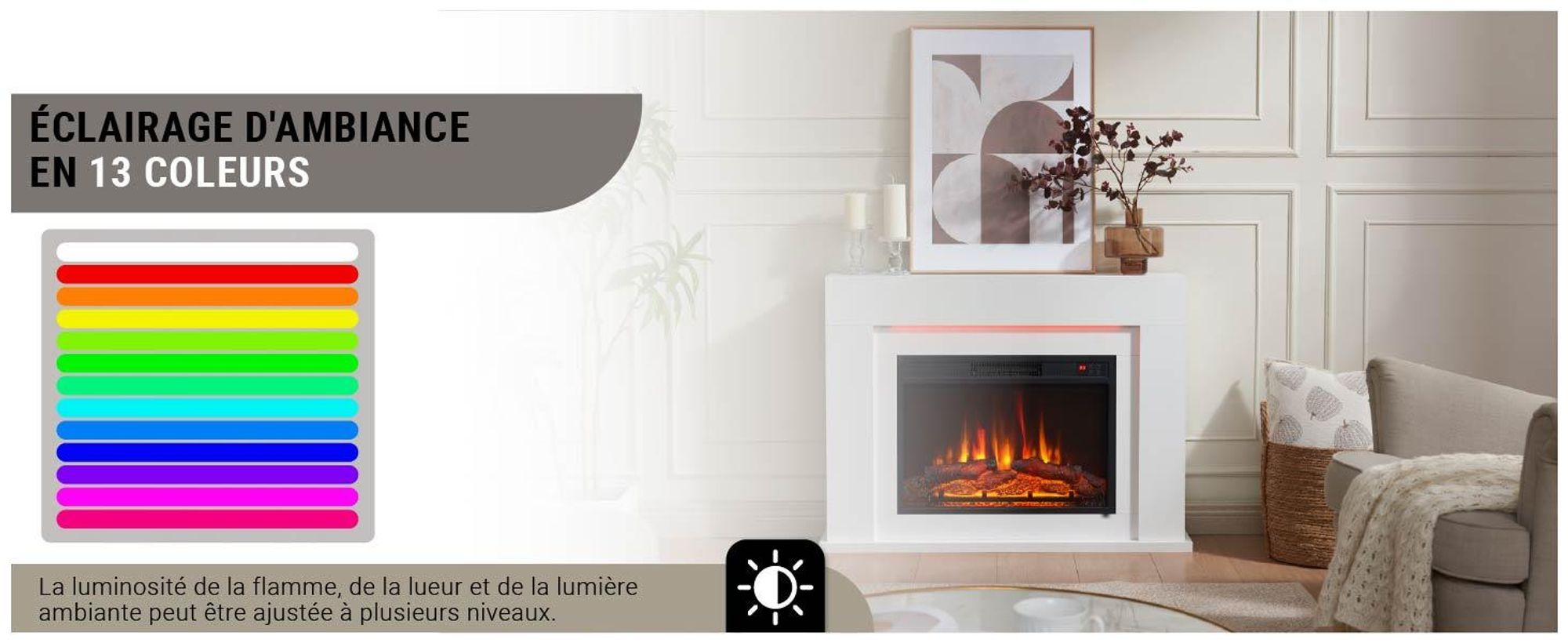 Cheminée électrique sur pied BALDERIA Finn Design – Puissance de chauffage jusqu'à 2 000 W, blanche