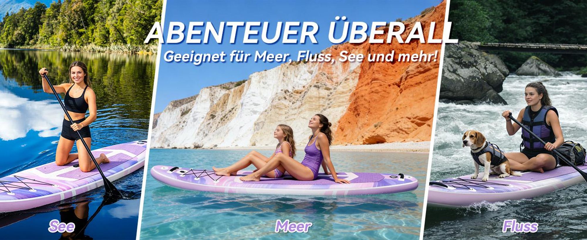 Puluomis SUP Board mit Sitz 335cm, Stand Up Paddle Boards Set, Paddling Paddelboard Surfbrett Aufblasbar, Pumpe Tragetasche, MB. bis 150Kg Lila Rosa