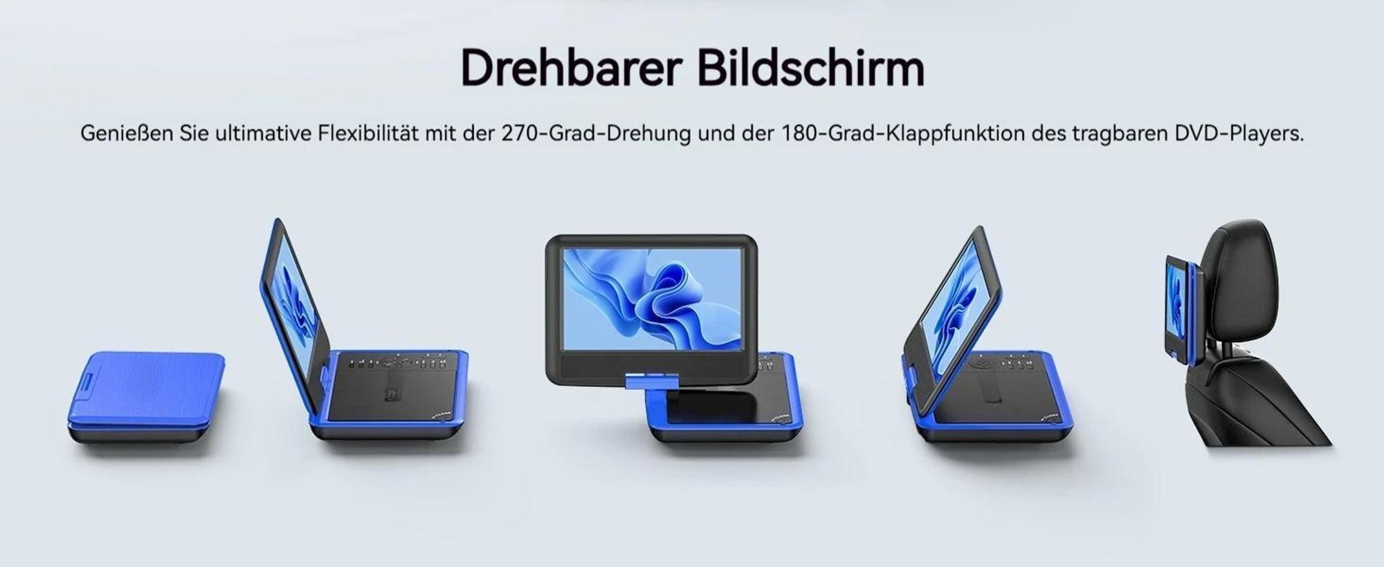 11,5" Tragbarer DVD-Player mit 9,5" HD-Schwenkbildschirm ideal fürs Auto Memory-Playback-Funktion und 4-6 Stunden Akkulaufzeit Kein Blu-ray-Support