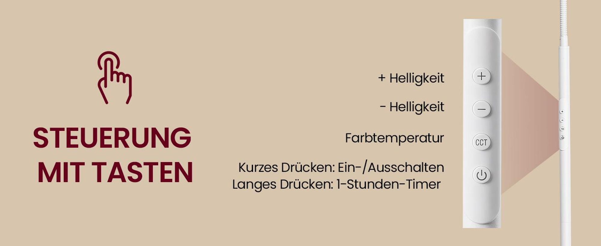 VASAGLE Leselampe mit Fernbedienung, höhenverstellbare Stehleuchte, Schwanenhals, Timer, für Wohnzimmer, weiß