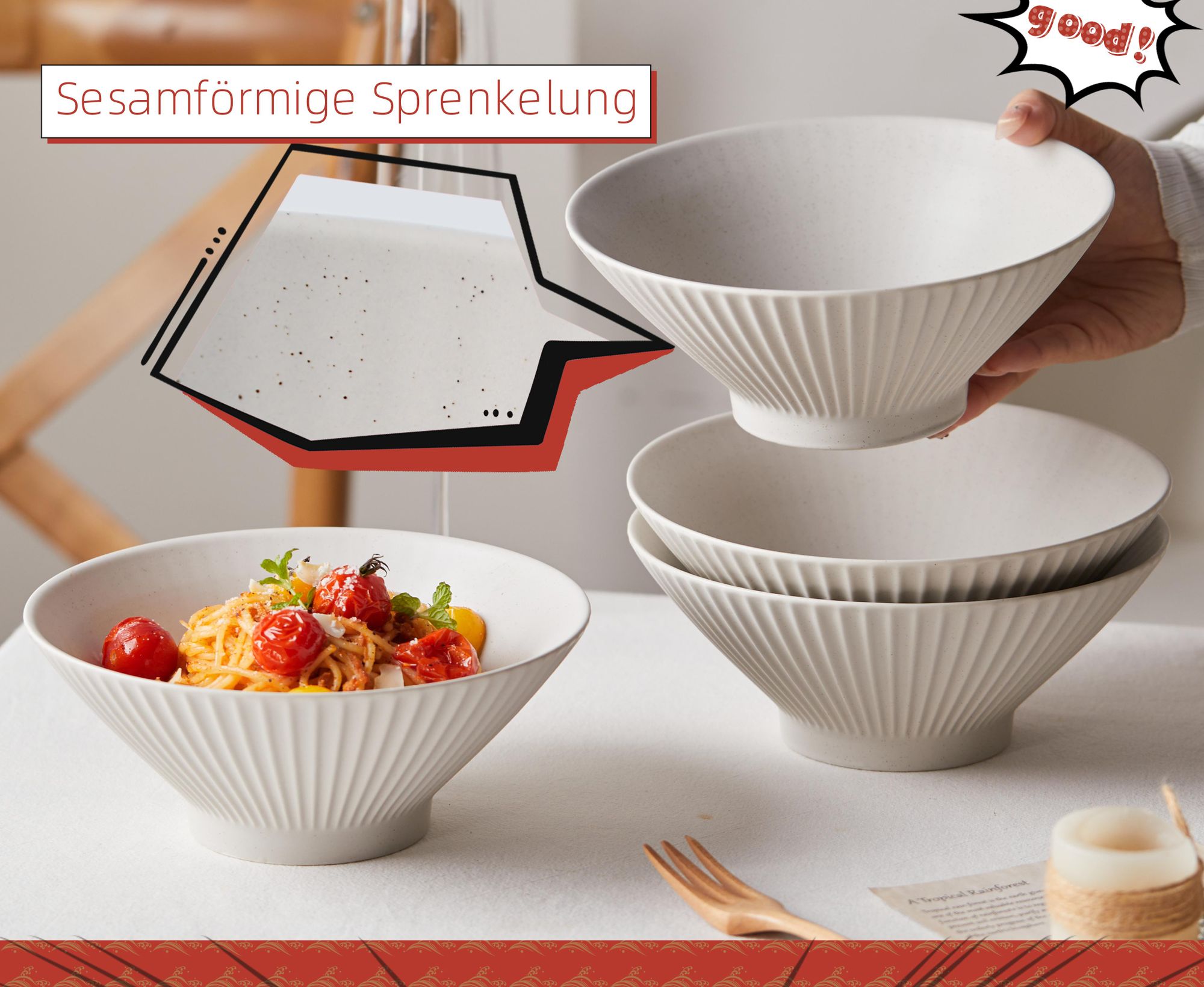 Schüsseln Set 4er Ø20 cm Keramik Japanische RamenSchüsseln Suppenschüssel 4 personen Salatschüssel MattGlasur mikrowellen spülmaschinenfest