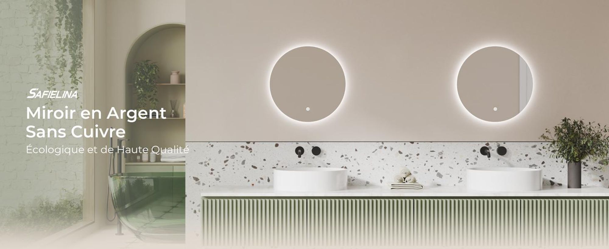 S'AFIELINA miroir de salle de bain LED rond miroir de salle de bain mural avec interrupteur tactile,blanc froid 6500K 60 cm