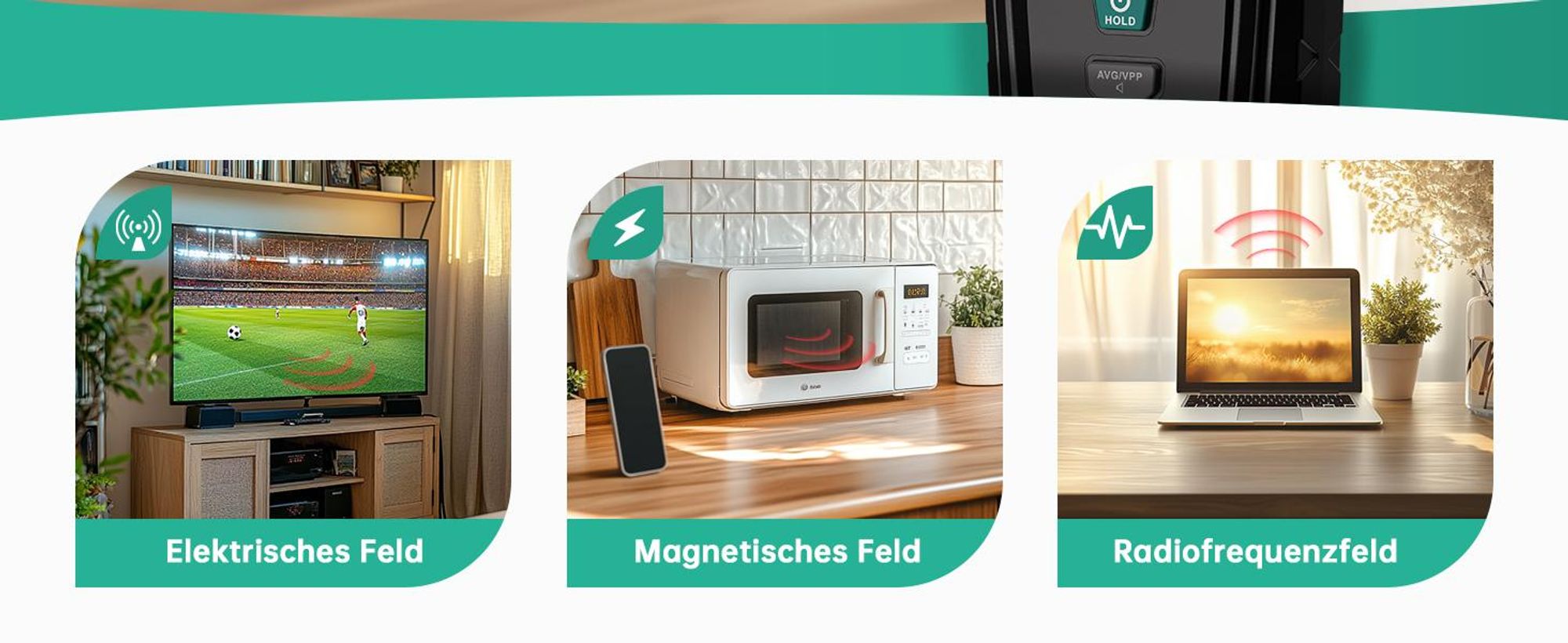 ERICKHILL RT-100S EMF Messgerät 3-in-1 | EF/MF/RF-Prüfung | Akustischer Alarm