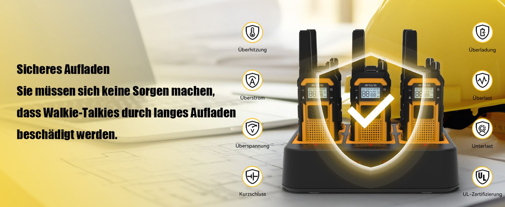 Retevis RB648 Funkgeräte, IP67 Wasserdicht, Staubdicht, Robuste, 2000 mAh Handfunkgerät, PMR446 Profi Walkie-Talkie für Baustelle, Industrie (6 Stück)