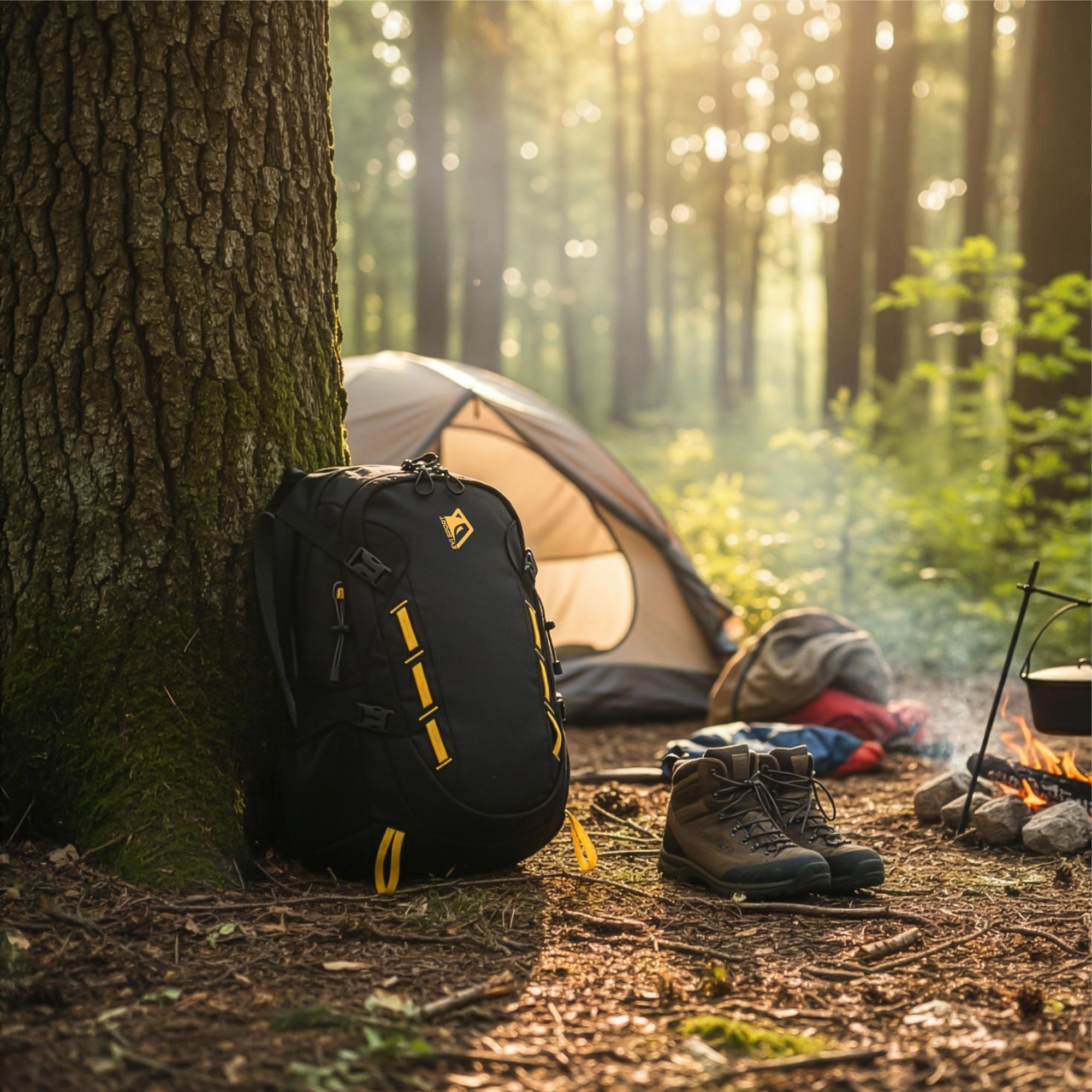 Wanderrucksack 40L Trekkingrucksack Herren & Damen, Titan-Core™ Nylon Outdoor Rucksack mit Regenschutz & Hüfttaschen, EVI SPORT Explorerpack Schwarz