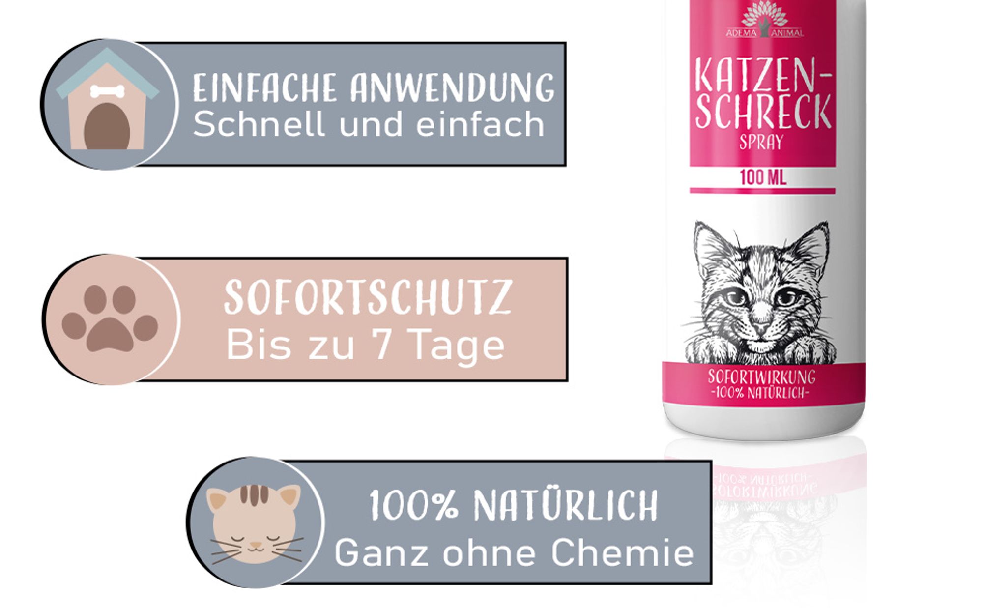 Adema Animal® Katzenschreck Spray – für Innen + Außen – Katzenvertreiber – Abwеhrspray – Erziehungsspray – Anti Katzen – Fernhaltespray Katzenschreck