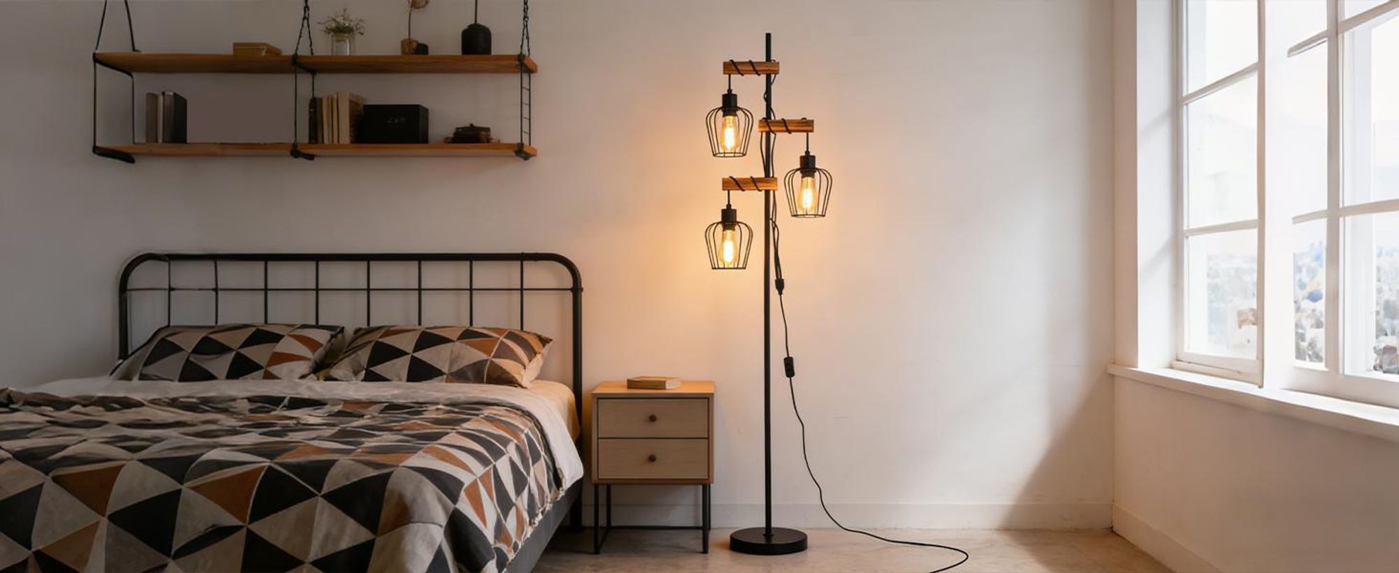 ZMH Stehlampe Wohnzimmer Holz Stehleuchte 3 flammig Wohnzimmerlampe Stehend Standlampe Leselampe Bodenlampe für Schlafzimmer Ohne Leuchtmittel
