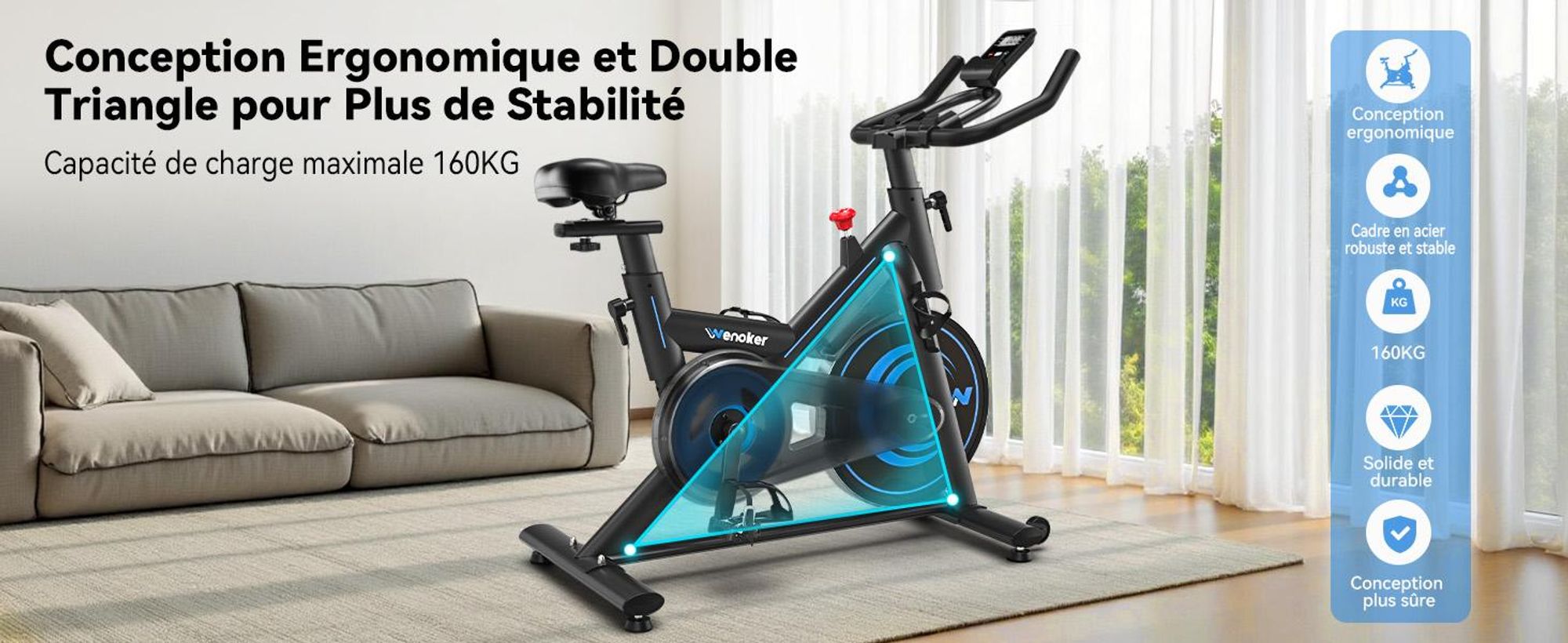 Wenoker Heimtrainer Fahrrad mit App,Leises Ergometer Hometrainer Fahrrad mit Magnetwiderstand, Indoor Fitnessbikes zu Hause, Bis 160KG
