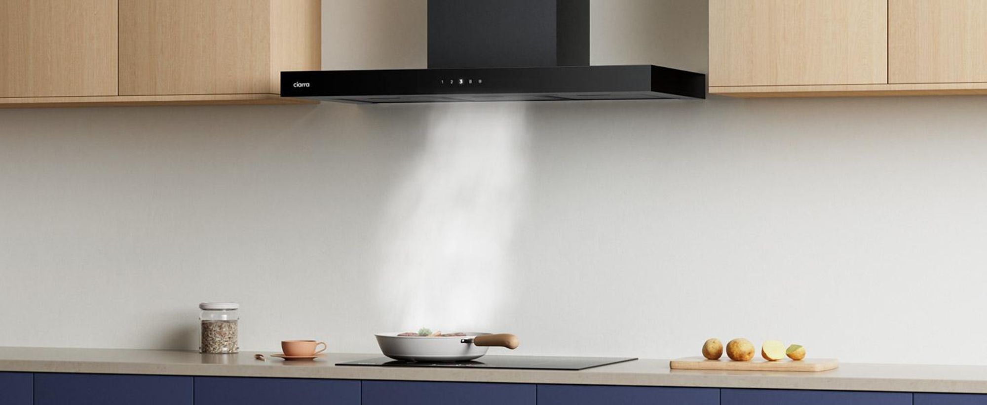CIARRA A+++ 650 m³/h Hotte d'aspiration murale 90cm WIFI +APP & Touch Control Boost VMB9102