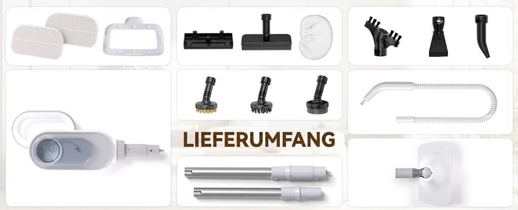 13-in-1 Dampfbesen & Dampfreiniger, 20s Aufheizung, 3 Stufen, 1500W Multifunktions Dampfmopp mit 500ml Tank & 7m Kabel für Böden Teppiche Fenster Glas