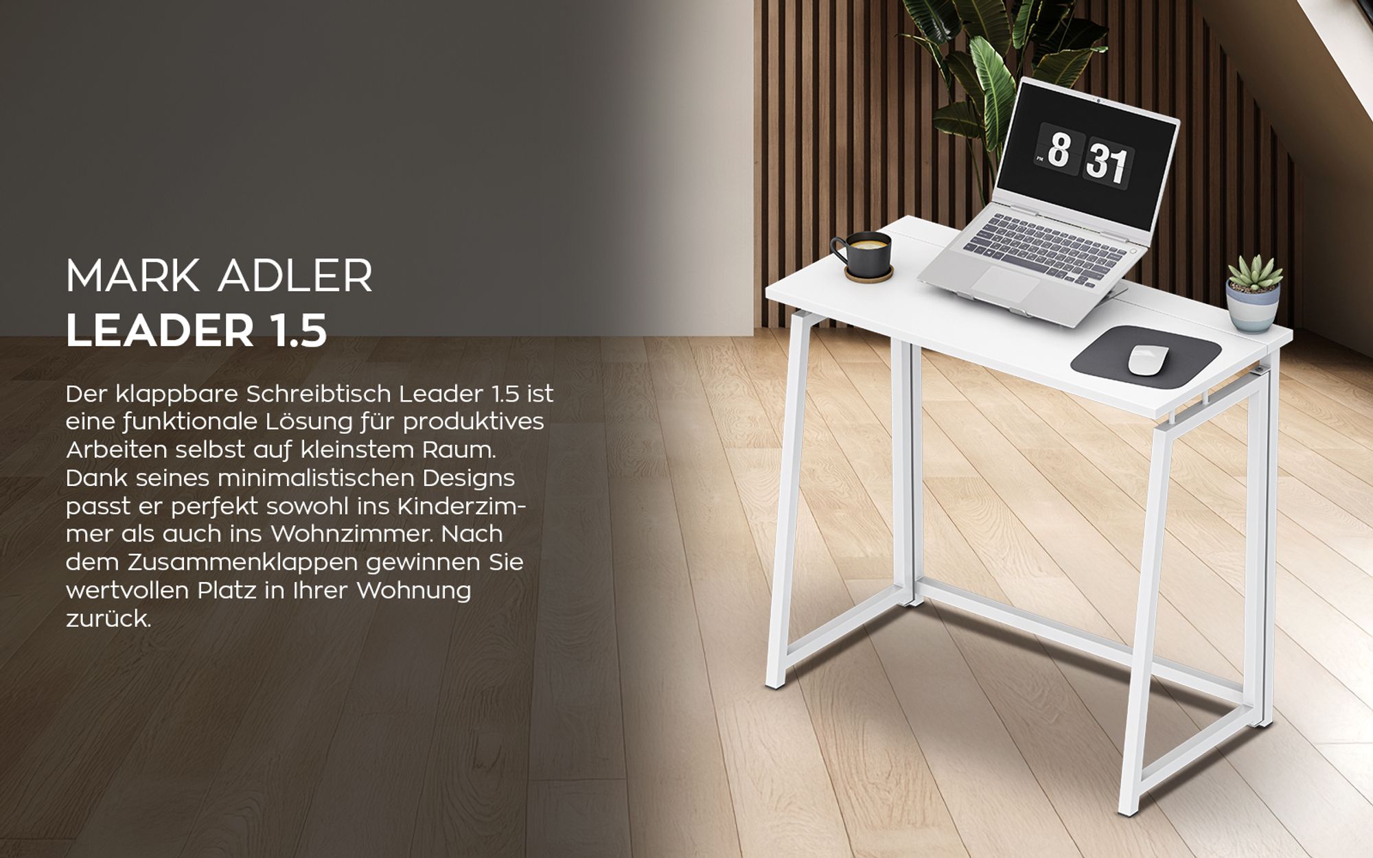MARK ADLER Leader 1.5 | Industrial Klapptisch Faltbar Tisch Schreibtisch Platzsparendem | 80 x 40 cm | Stahlkonstruktion | Homeoffice | Weiß