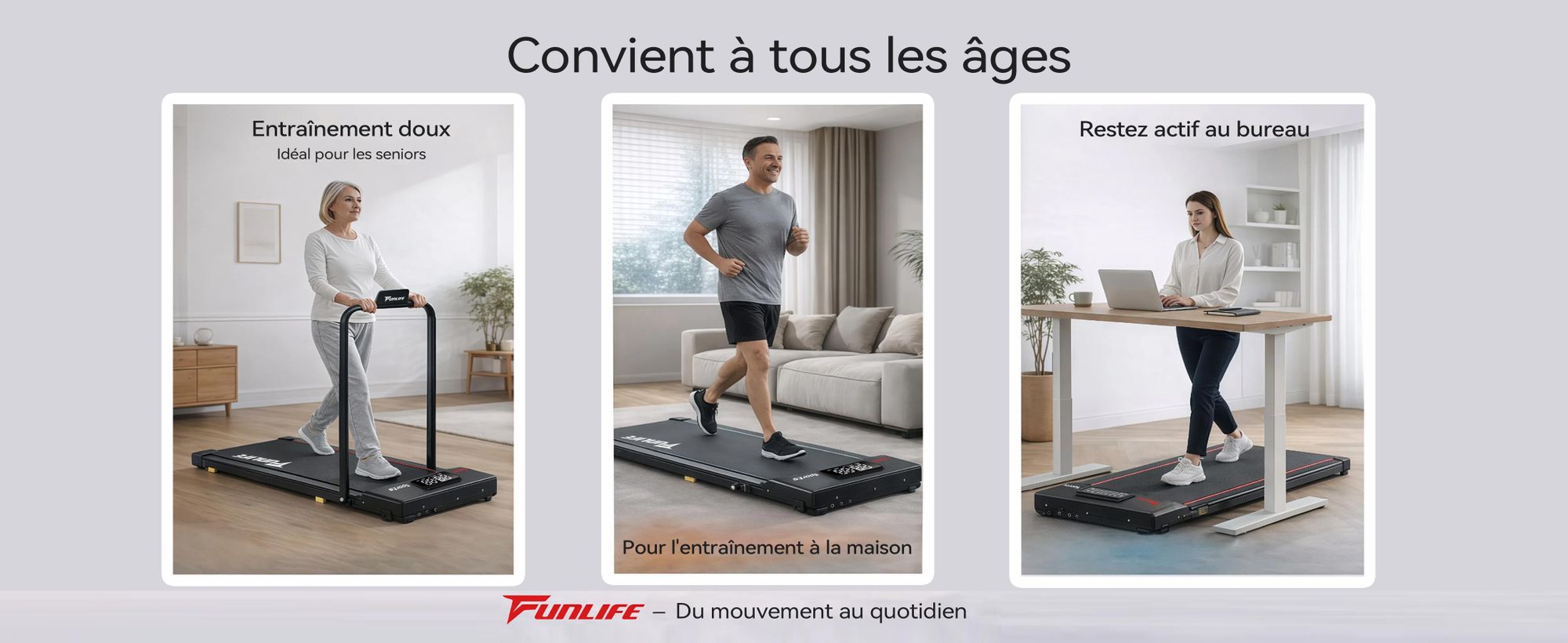 FunLife F1, tapis de course pliable pour marche – 3 en 1, avec poignée de maintien, vitesse de 1 à 8 km/h, compact et silencieux, idéal pour la maison, le bureau et le télétravail
