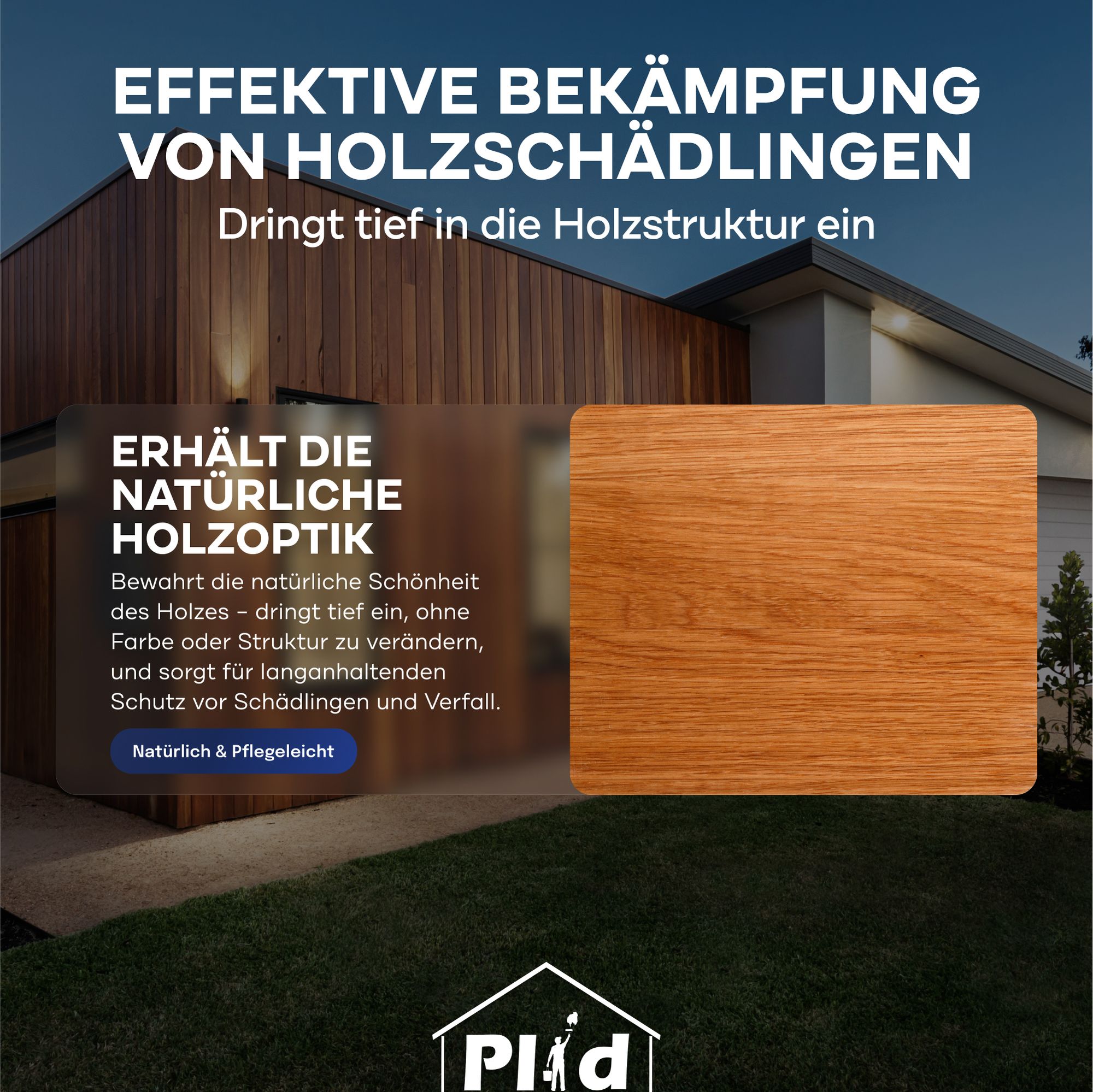 Plid Holzwurm-Schreck farblos 0,75l + Pinselset 3-tlg. / Effektiver Holzschutz Innen & Außen / Holzpflege