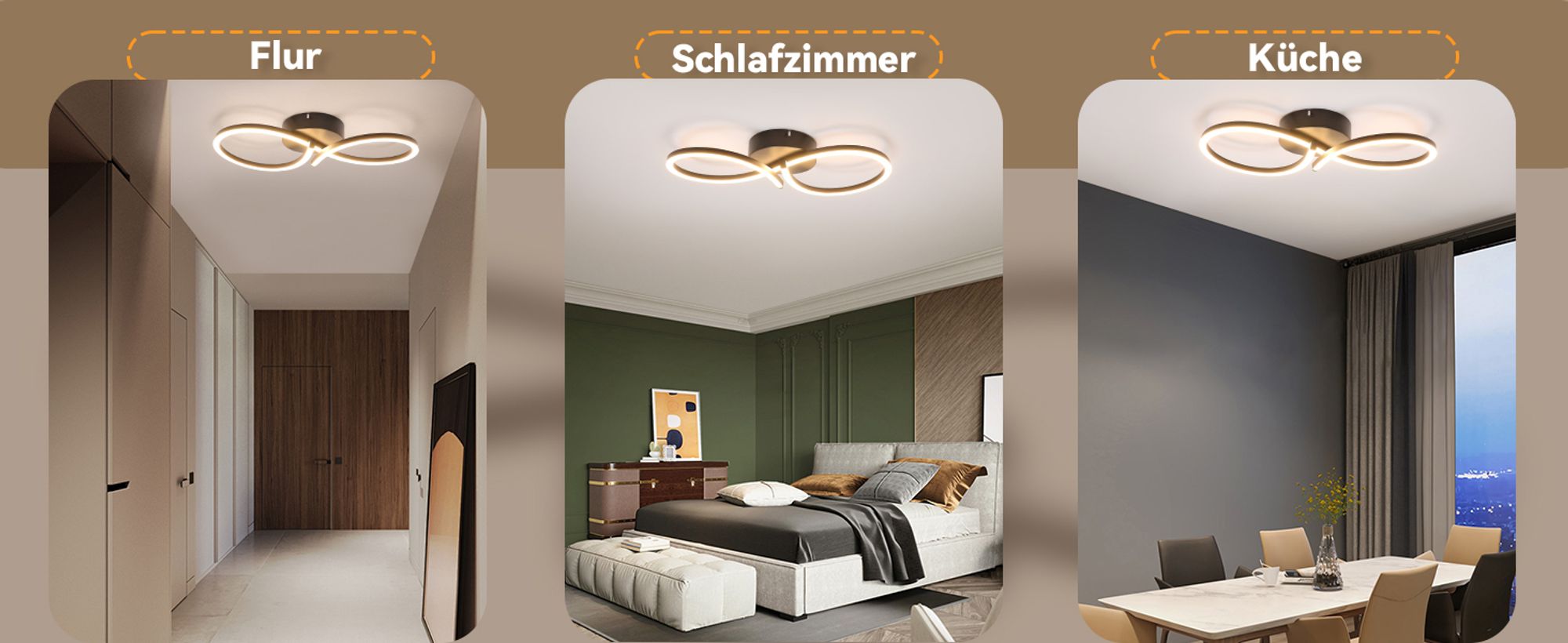 ZMH Deckenlampe LED Deckenleuchte Wohnzimmer  24W Wohnzimmerlampe Modern Kreative Design Schwarz Küchenlampe 3000K Warmweiß Schlafzimmerlampe Flur Metall Deckenleuchten für Küche Büro