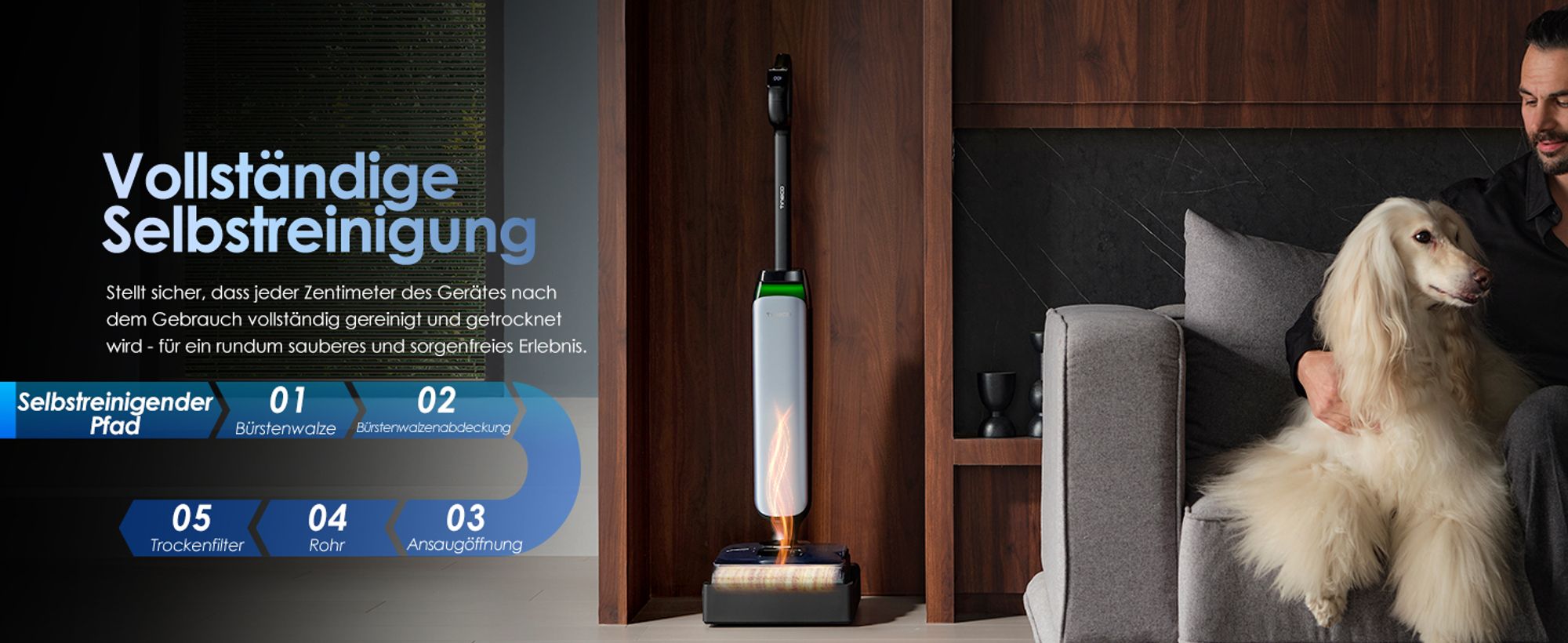 Tineco Floor One S9 Artist Nass Trockensauger, 22kPa 360° SmoothDrive, Anti-Tangle, Selbstreinigung, 50 Min. Laufzeit Beidseitige Reinigen, Stilvoller