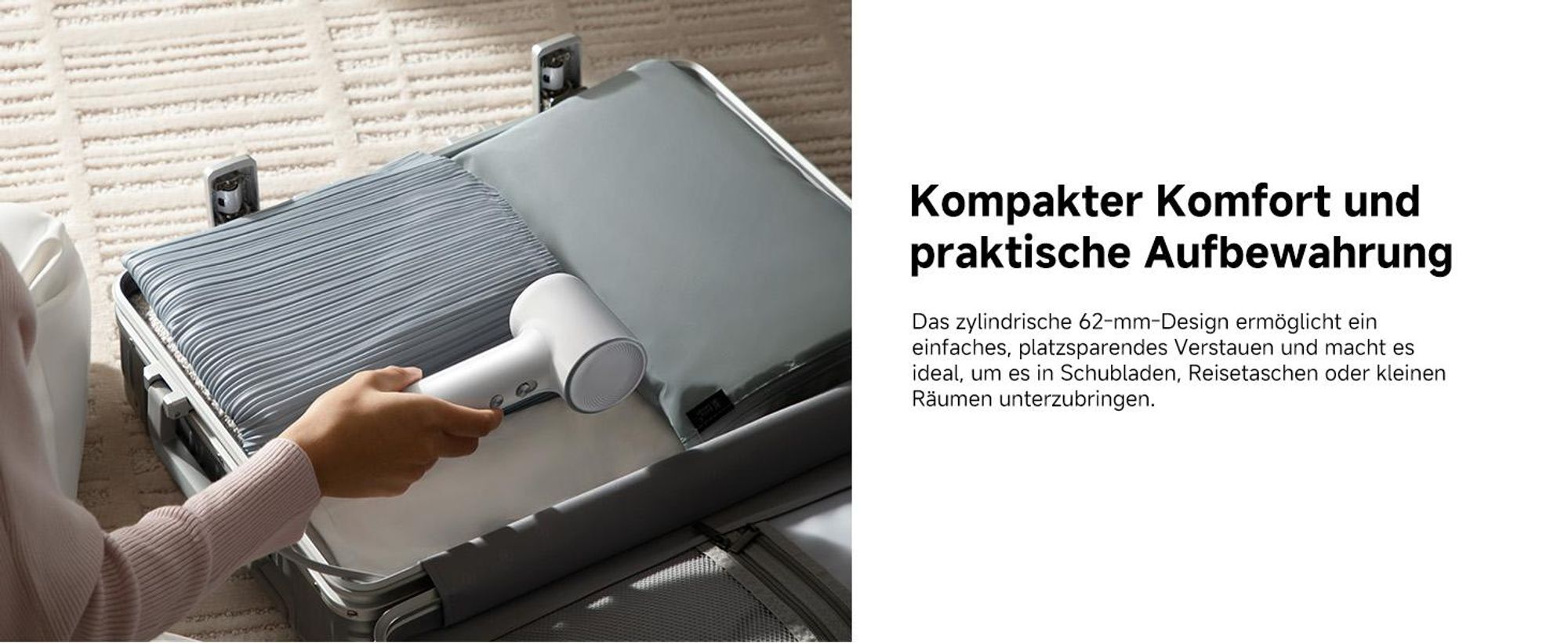 Dreame Mini Haartrockner, Temperaturregelung in 5 Stufen, Kindermodus 40°C, negative Ionisierung, 1200W, schnelle Trocknung 70m/s, 73dB, 270g, weiß