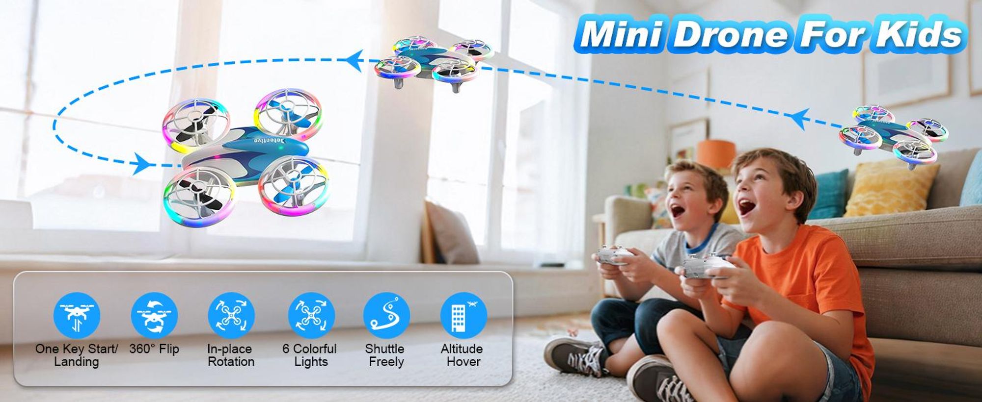 Drohne für Kinder, RC Drohne, Quadrocopter, 360°Flips, LED Lichter für Indoor Outdoor, mit 3 Akkus, 30 Min Flugzeit, Geschenk für Kinder Anfänger