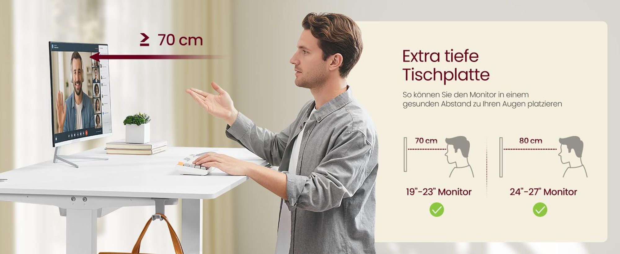 VASAGLE Höhenverstellbarer Schreibtisch, 160 cm, USB-C-Anschluss, Ablage für Steckdosenleiste, Erinnerung bei langem Sitzen, 3 Speichertasten