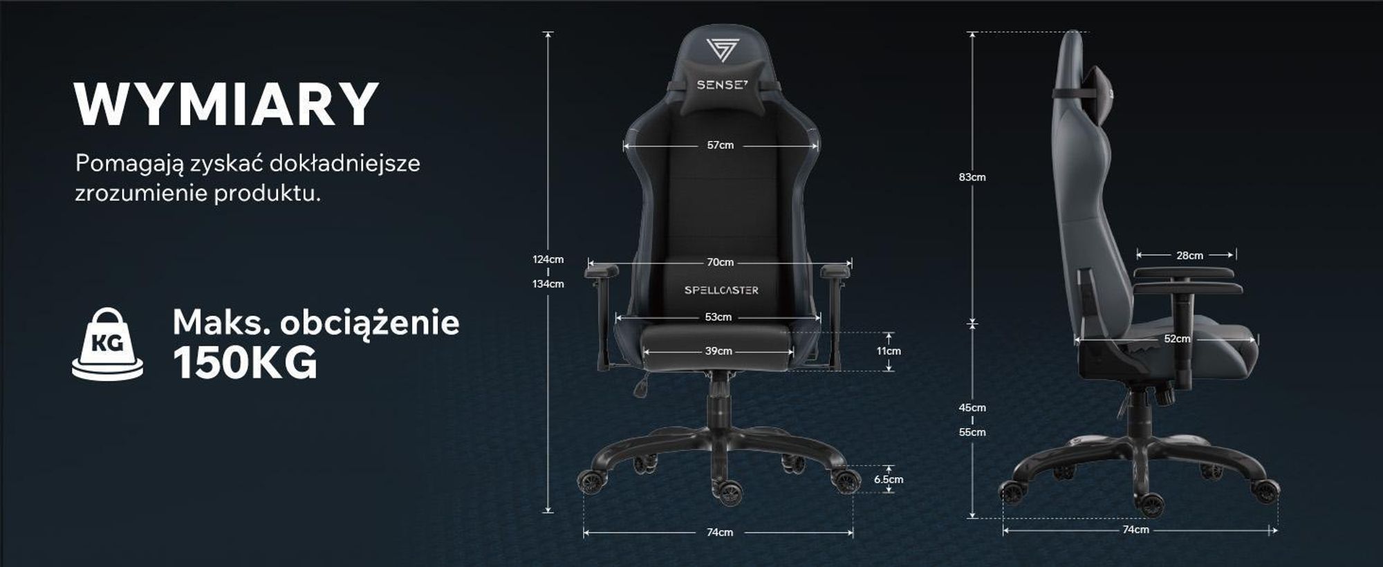Fotel gamingowy SENSE7 Spellcaster FUKU z Alcantary, biało-szary – ergonomiczny fotel biurowy, fotel przy biurko, nośność do 150 kg, funkcja kołysania, kółka, fotel kierowniczy