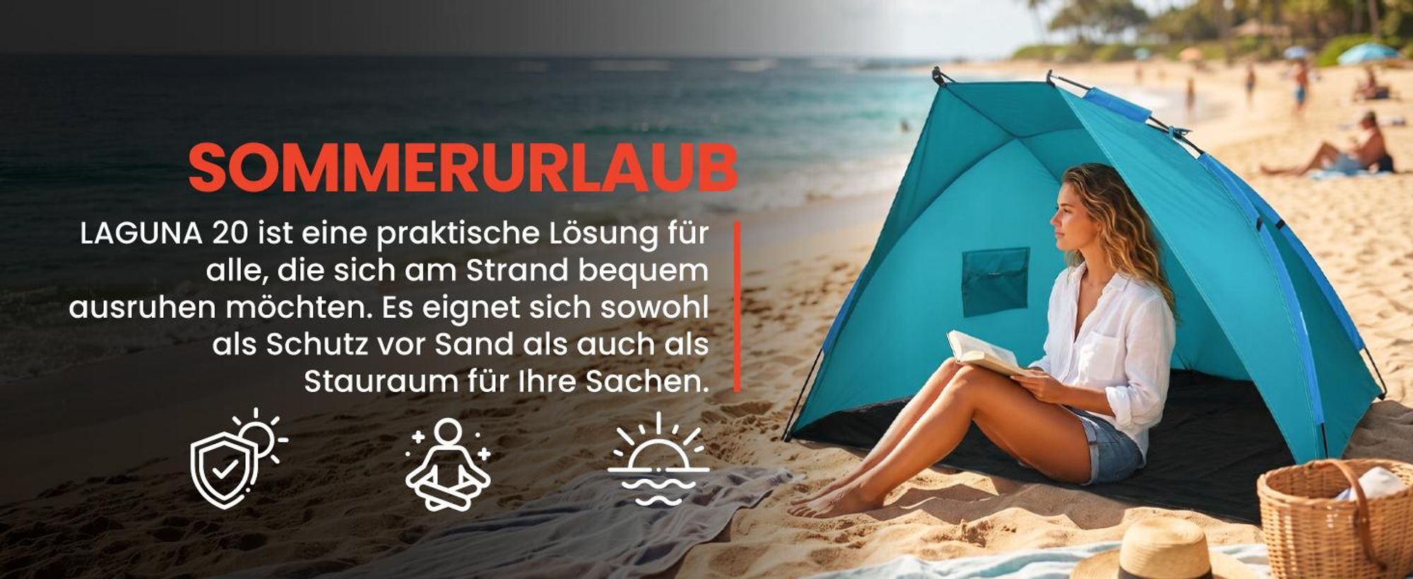 Strandzelt Leichtes Campingzelt Strandmuschel 220x115x115cm Sonnenschutz LAGUNA20 Polyester Grün